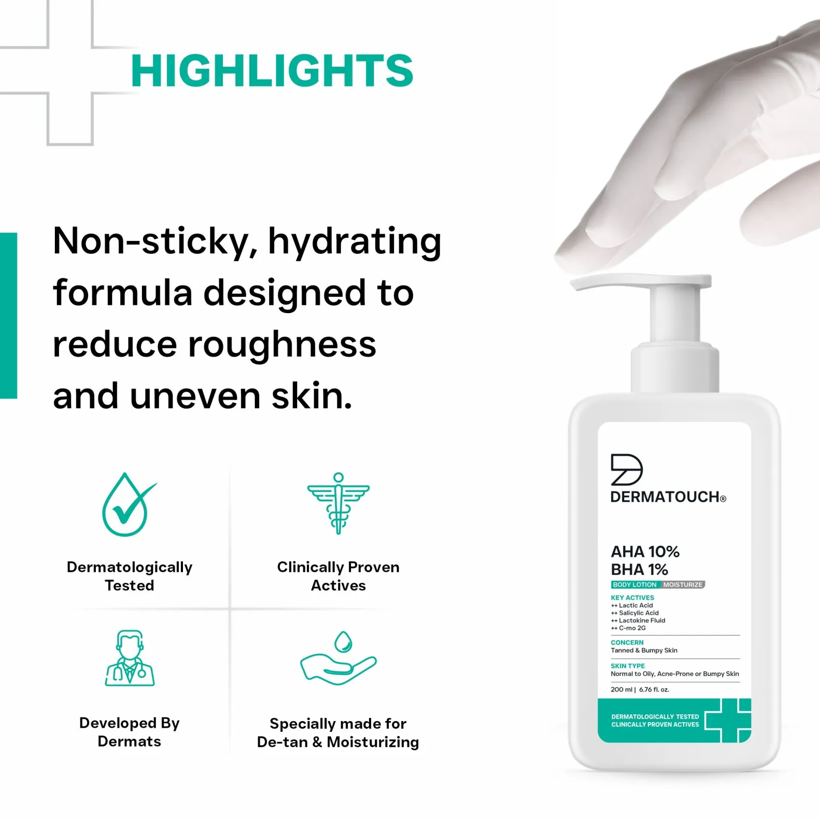 Dermatouch AHA 10% BHA 1% Body Lotion for Tanned & Bumpy Skin