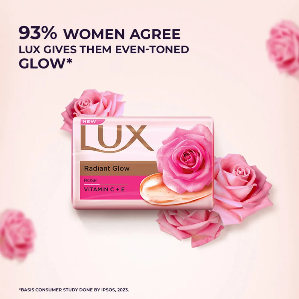 LUX Soft Glow Rose & Vitamin E Soap Bar (Pack of 3) Moisturizing Bathing Soap