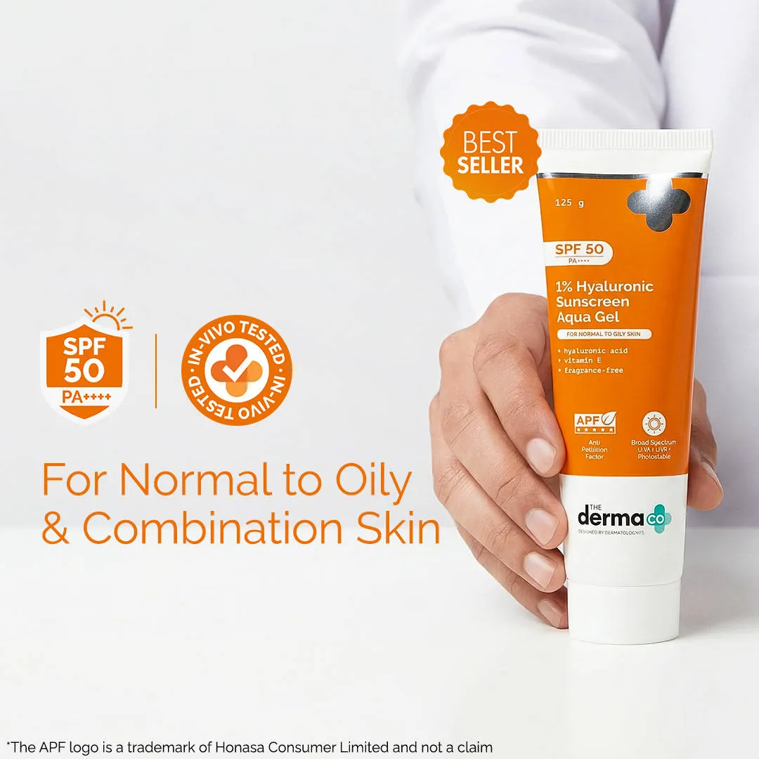 The Derma Co 1% Hyaluronic Sunscreen SPF 50 PA++++ Aqua Gel For Normal To Oily... - In-Vivo tested