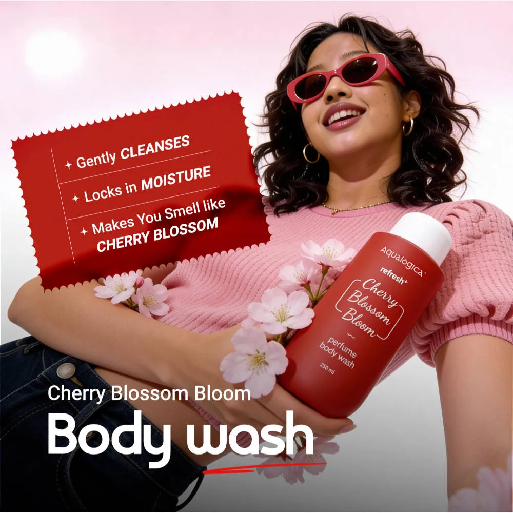 Aqualogica Cherry Blossom Bloom: Body Wash, Hydra Gel, Mist + Sling Bag & Charms Hot Girl Essentials