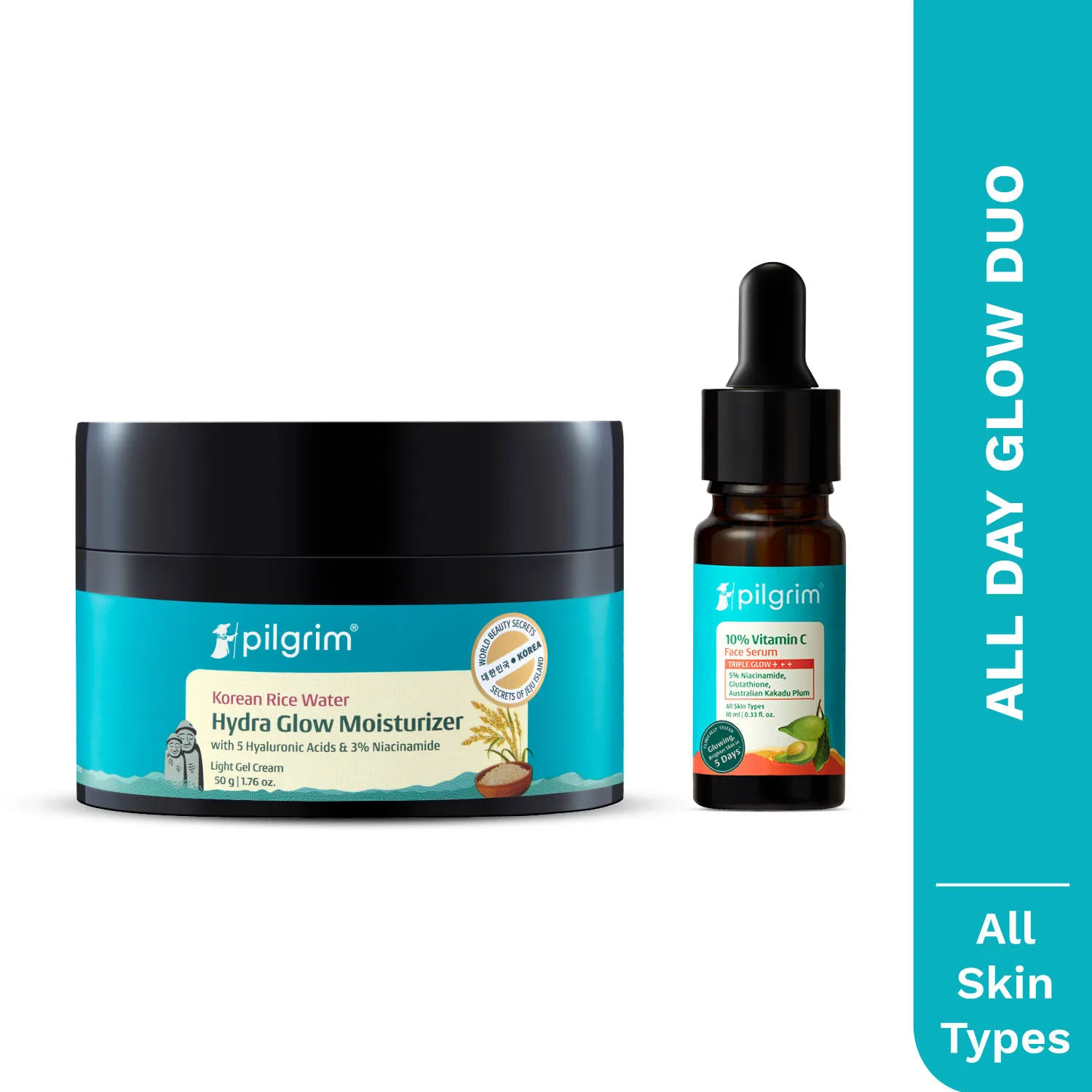 Pilgrim All Day Glow Duo Korean Hydra Glow Moisturizer + 10% Vitamin C Serum