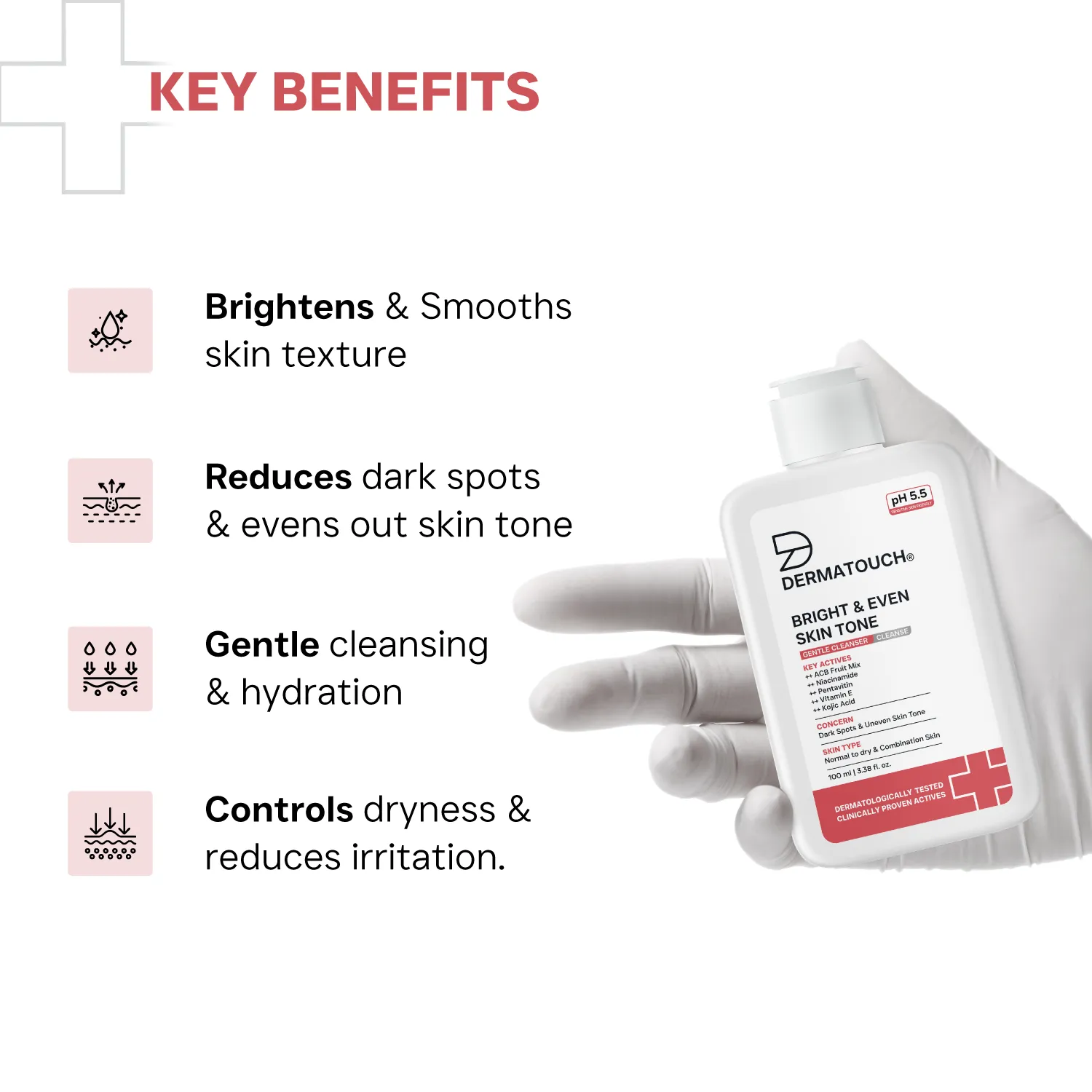 Dermatouch Bright & Even Skin Tone Gentle Cleanser For Dark Spots & Uneven Skin Tone