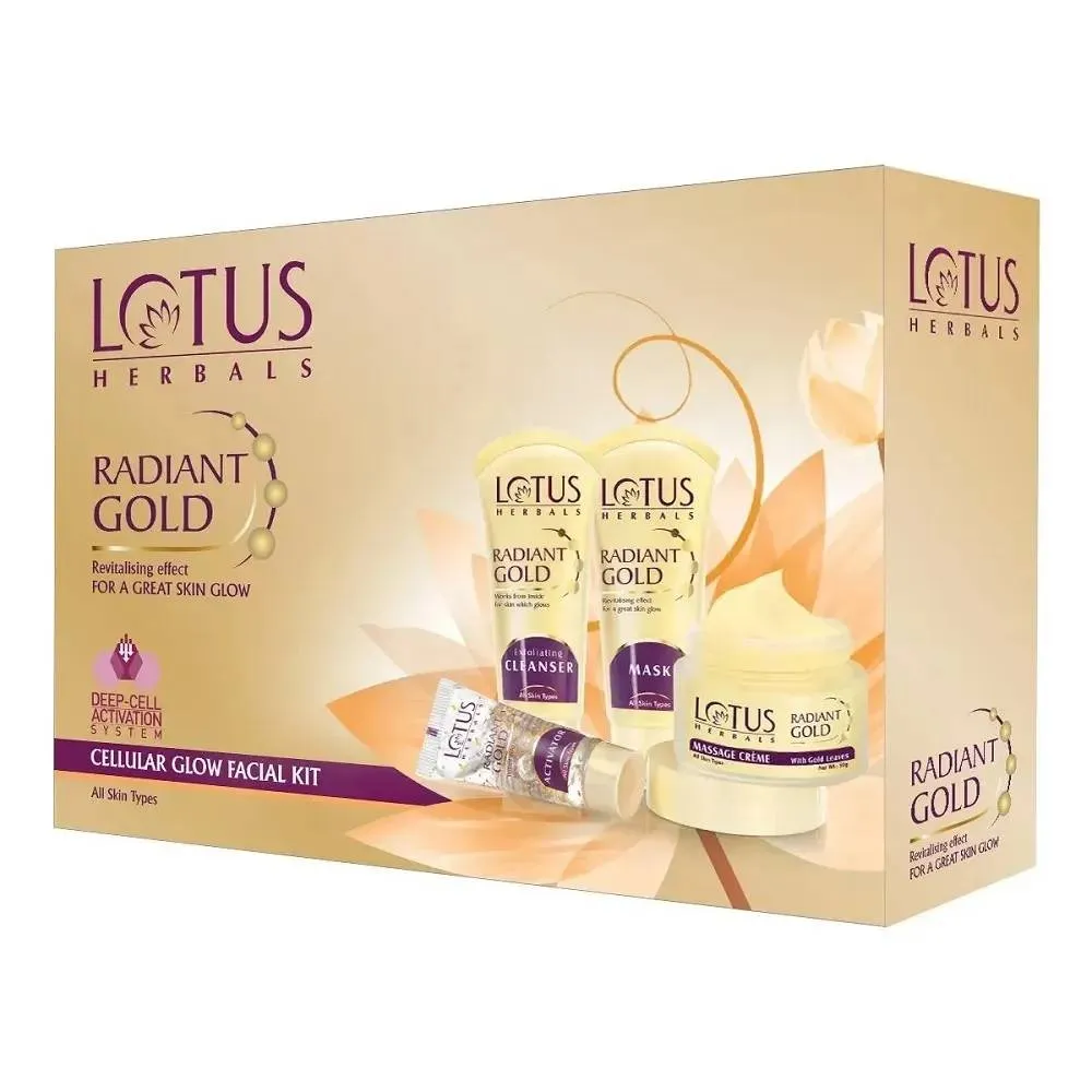 Lotus Herbals Radiant Gold Cellular Facial Kit With 24K Pure Gold & Papaya, For All Skin Types