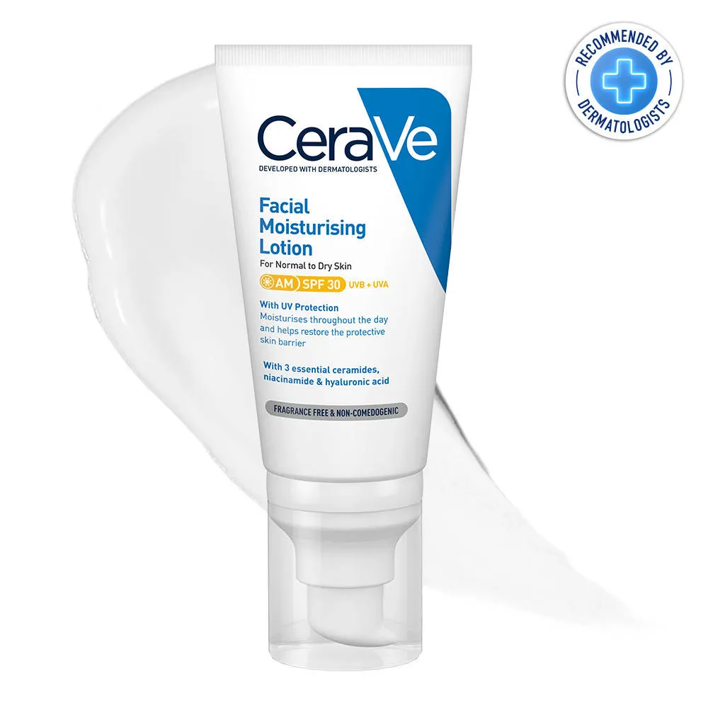 CeraVe AM Facial Moisturizing Lotion With Sunscreen SPF 30 UVB + UVA, Dermatologist