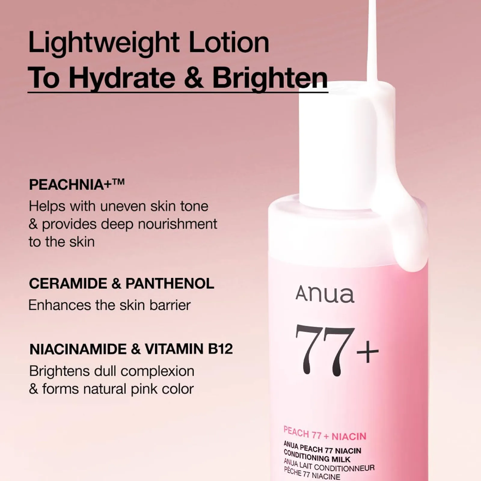 Anua Peach 77 Niacin Conditioning Milk with Ceramide & Hyaluronic Acid for Hydrating & Brightening