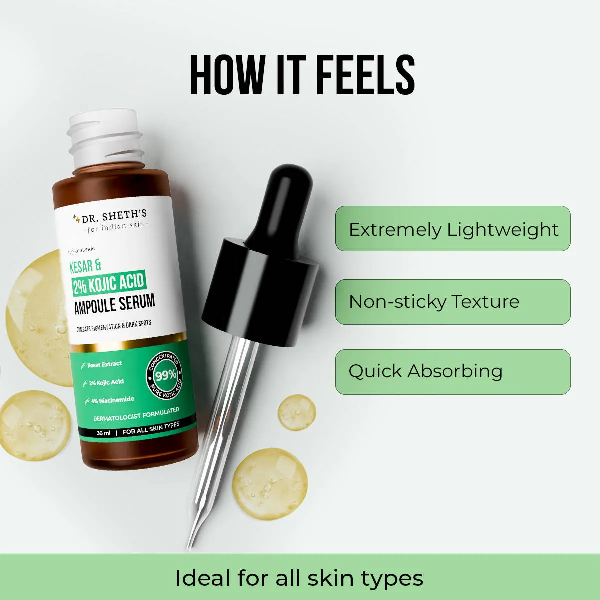 Dr. Sheth's Kesar and 2% Kojic Acid Ampoule Serum for Pigmentation and Glow Boost