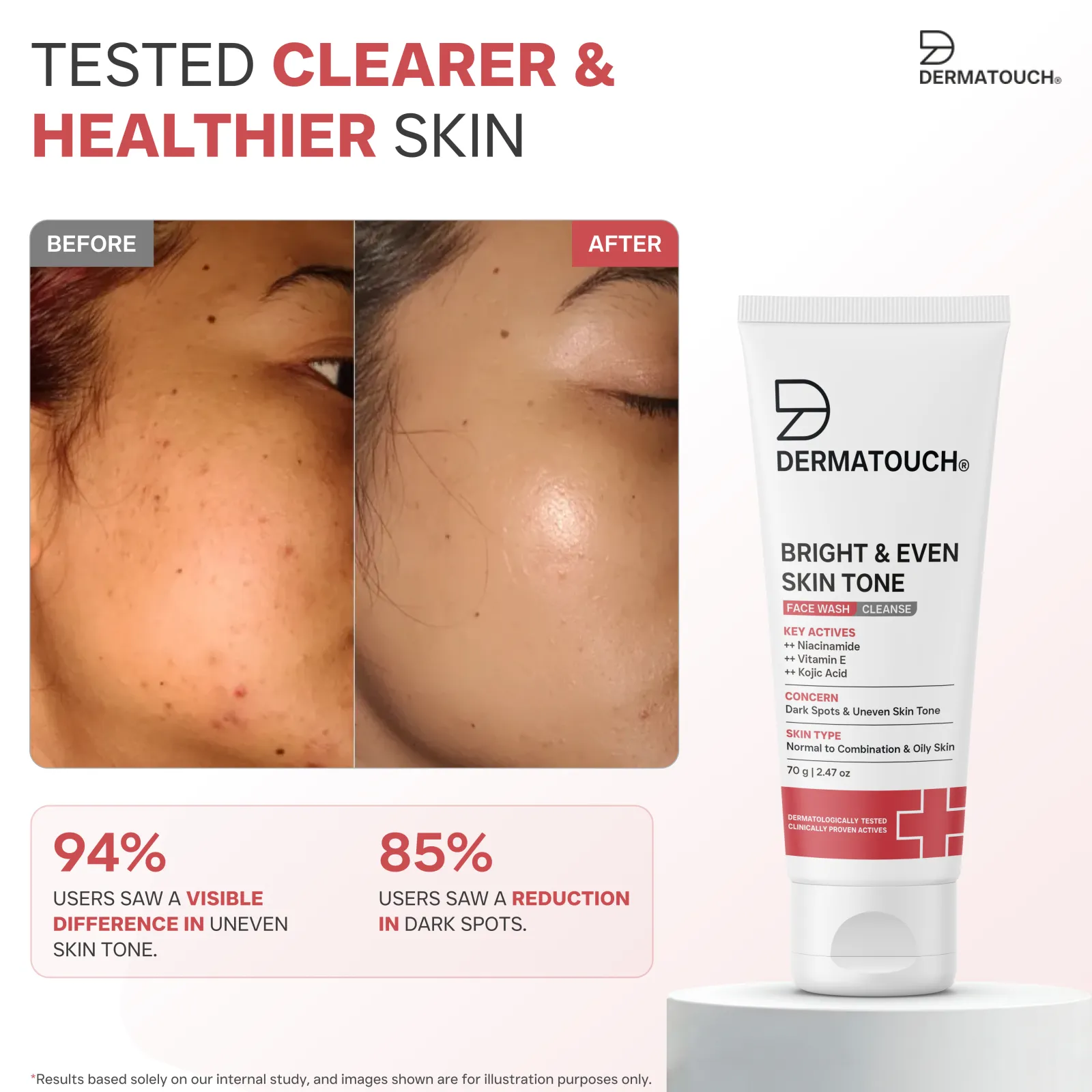 Dermatouch Bright & Even Skin Tone Face Wash for Dark Spots & Uneven Skin Tone