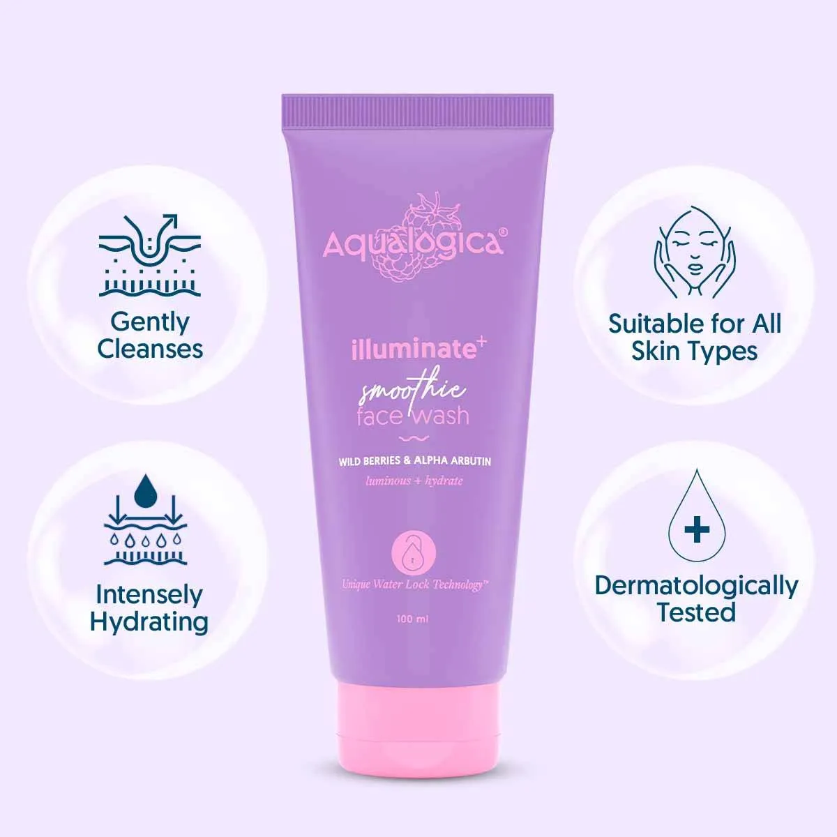 Aqualogica IIIuminate+ Smoothie Face Wash with Wild Berries & Alpha Arbutin for Luminous Glow