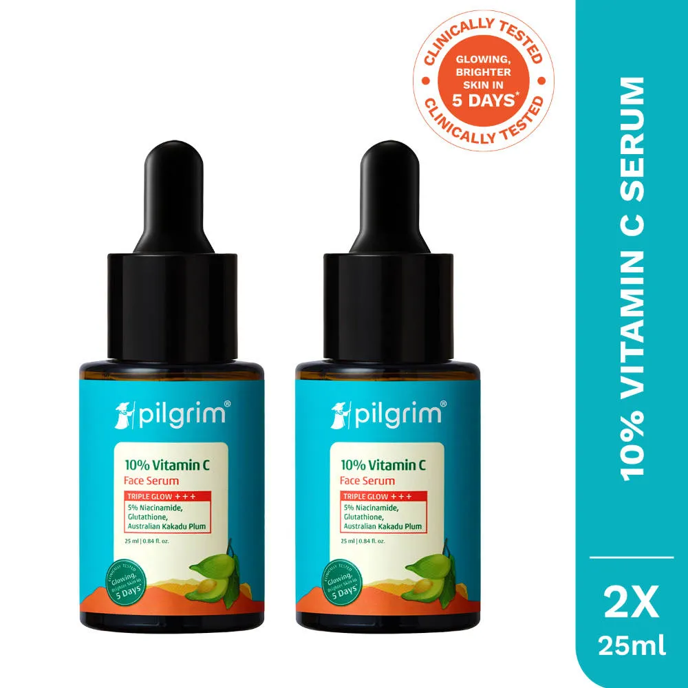 Pilgrim 10% Vitamin C Face Serum Triple Glow+++ with 5%Niacinamide Brightens All Skin Type Pack of 2