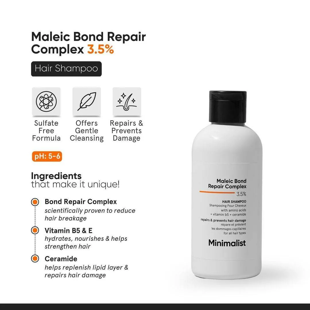 Minimalist Maleic Bond Repair Complex Hair 3.5 % Treatment Shampoo For Colored Heat Damaged & Frizzy Hair