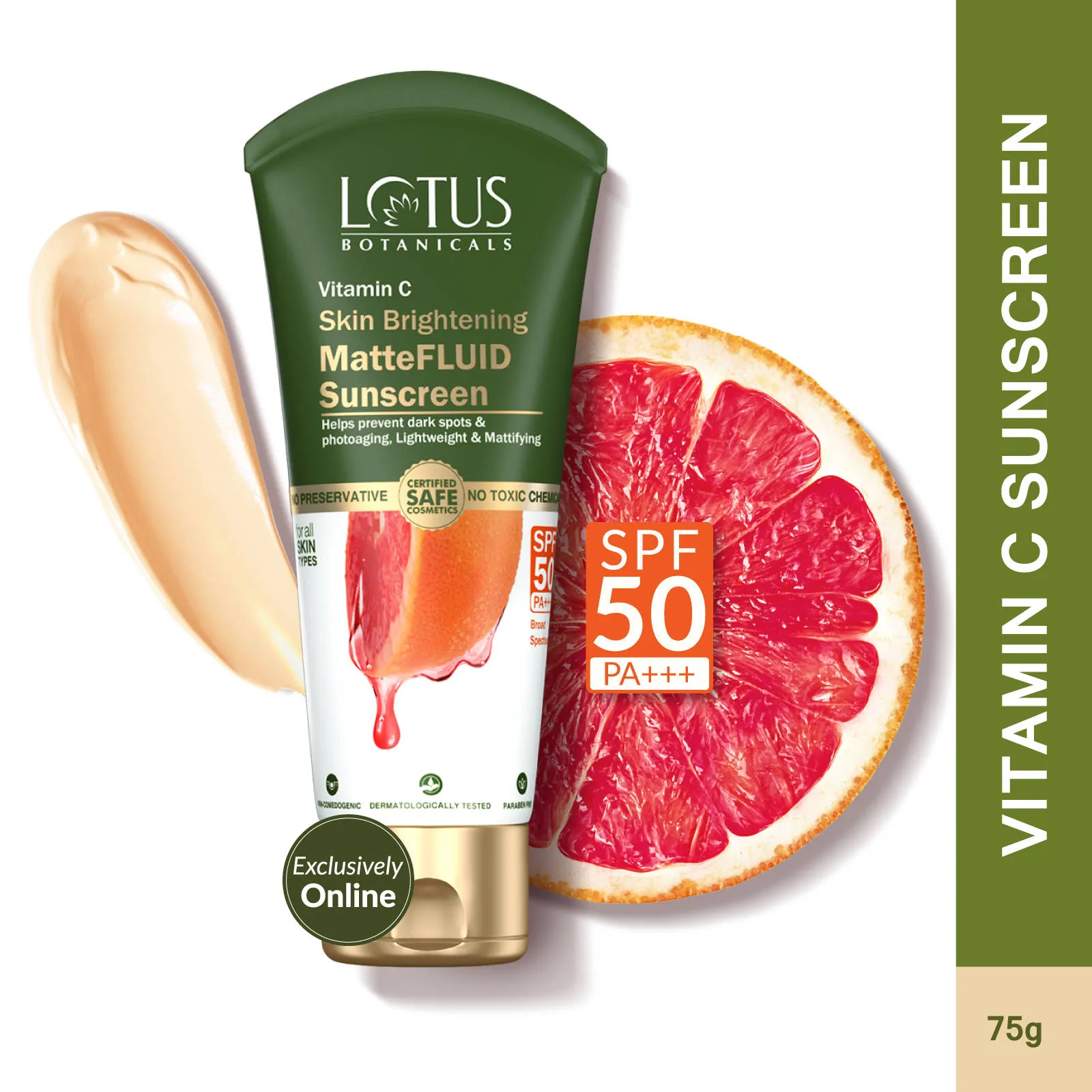 Lotus Herbals Lotus Botanicals Vitamin C Skin Brightening Mattefluid Sunscreen SPF 50 & No WhiteCast Formula