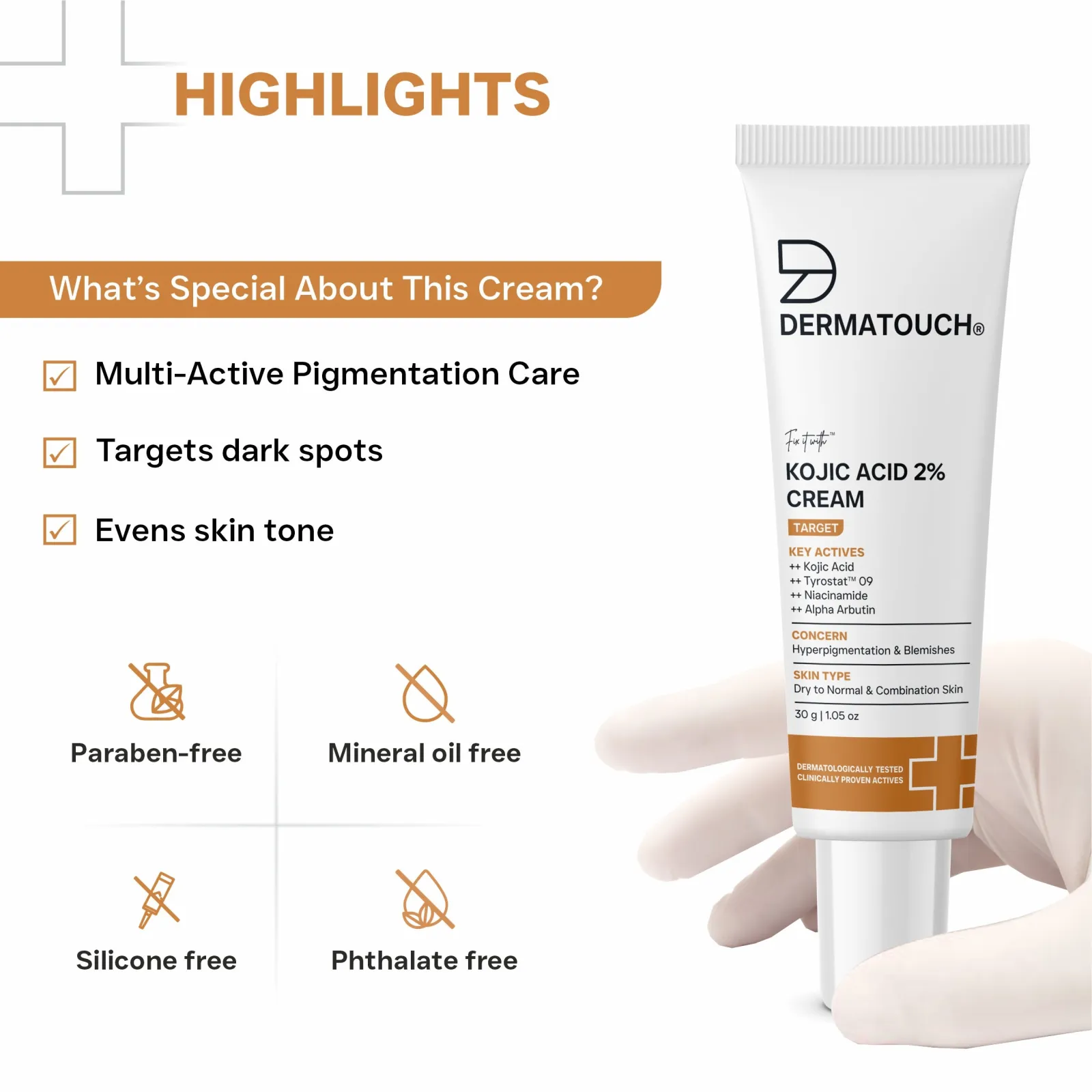 Dermatouch Kojic Acid 2% Cream for Hyperpigmentation & Blemishes 30g