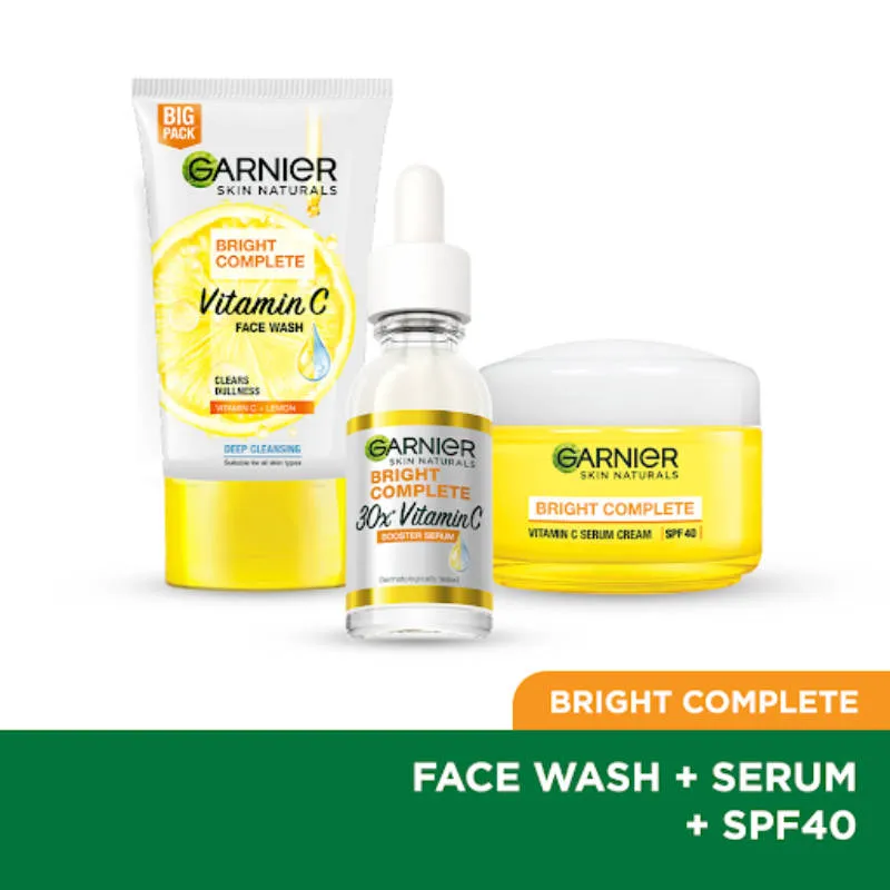 Garnier Vitamin C Regime Bright Complete Facewash With Vitamin C Serum, Serum Cream SPF 40