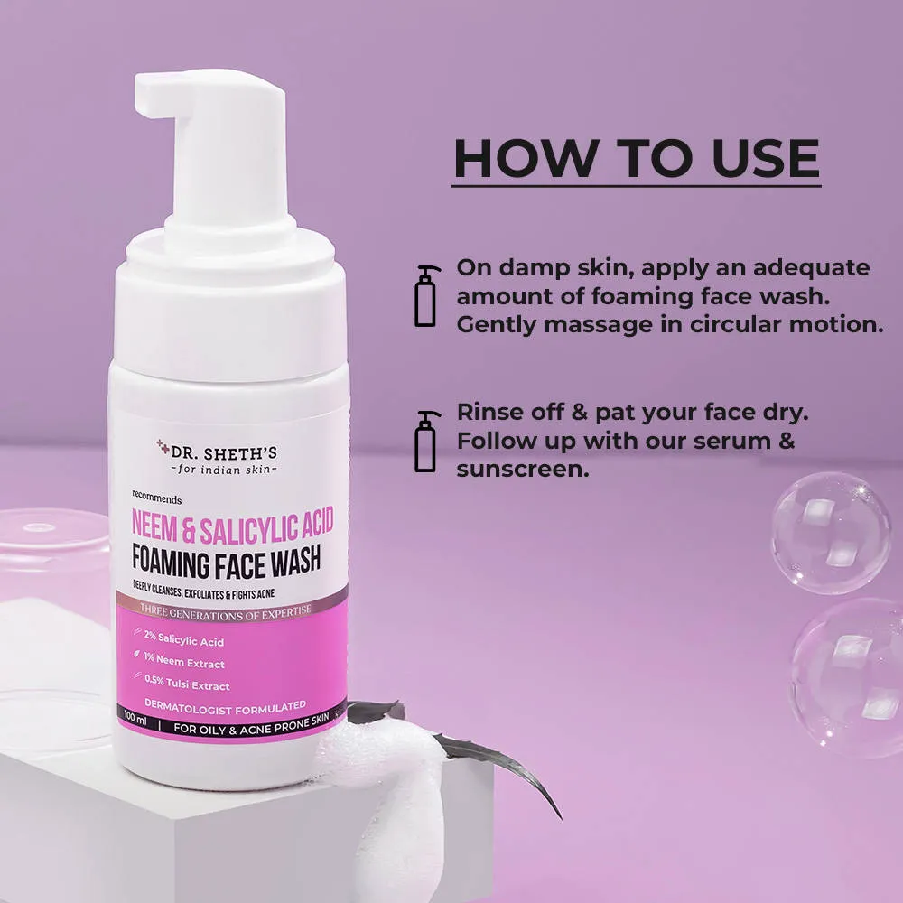 Dr. Sheth's Neem & Salicylic Acid Foaming Face Wash, With 2% Salicylic Acid, For Acne-Prone Skin