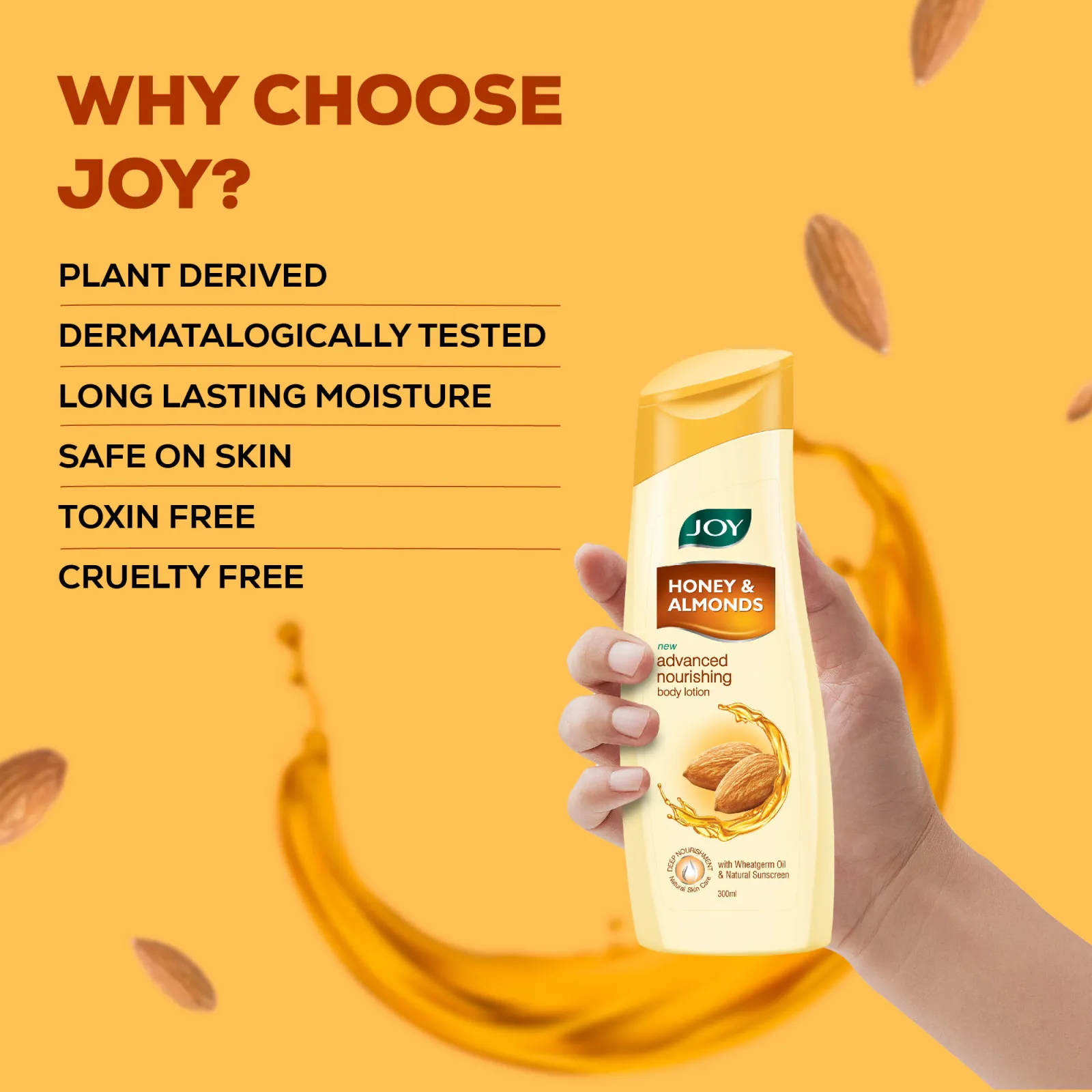 Joy Honey & Almonds Lightweight Body Lotion with Shea Butter, Nourishing 24hr Care for Winter