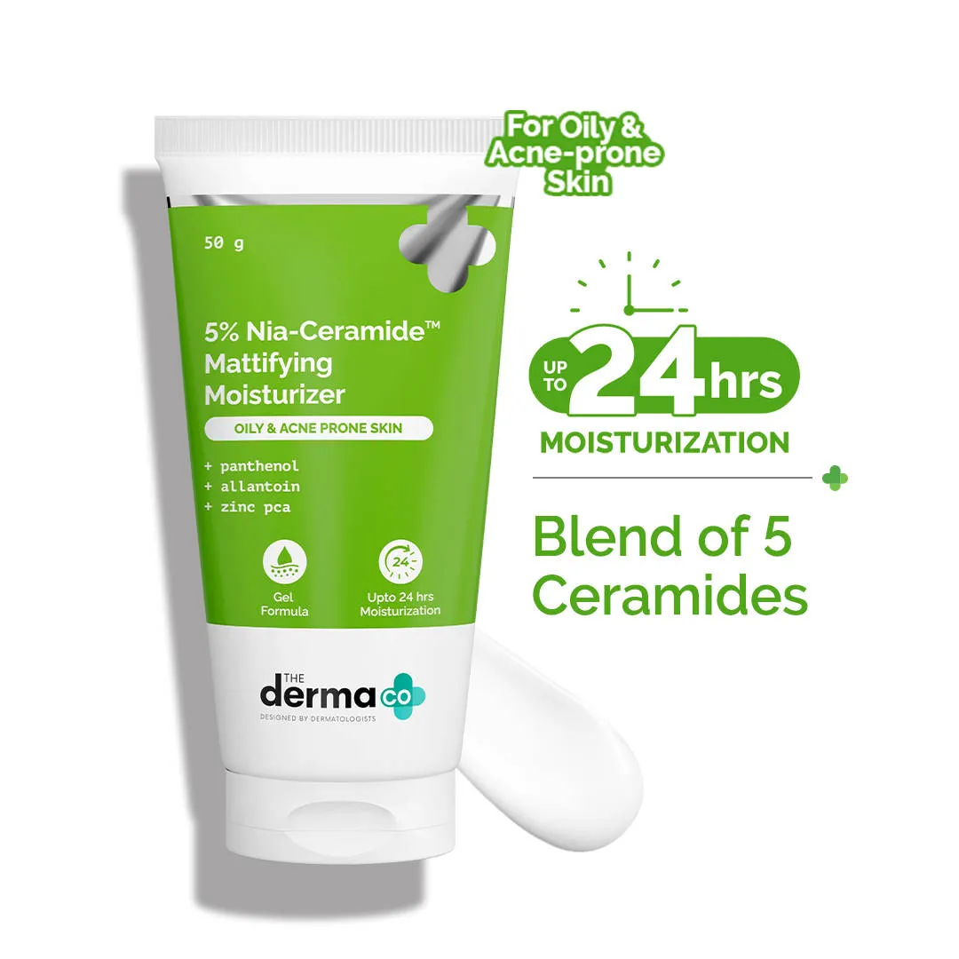 The Derma Co 5% Nia-Ceramide Mattifying Moisturizer for Oily & Acne Prone Skin 100g