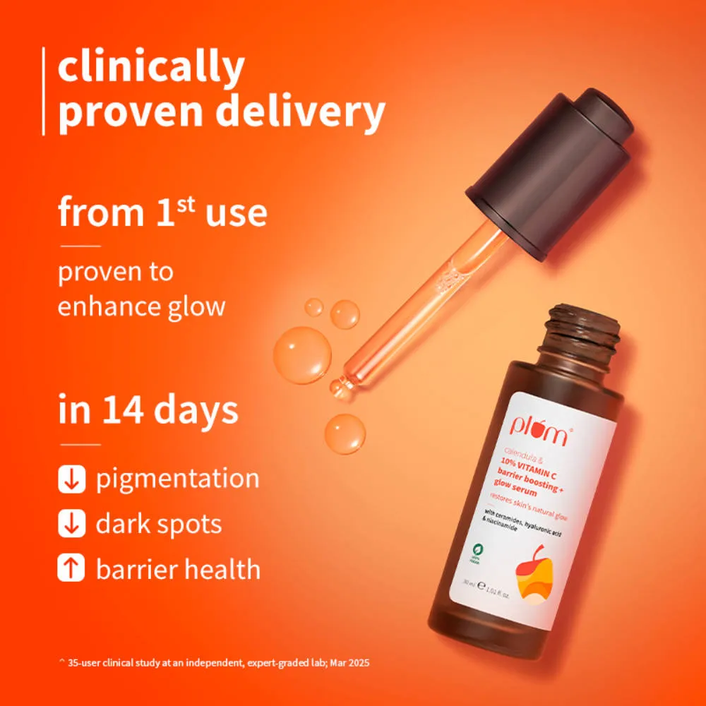 Plum 10% Vitamin C Barrier Boosting + Glow Serum with Calendula for Glowing Skin - Pack of 2