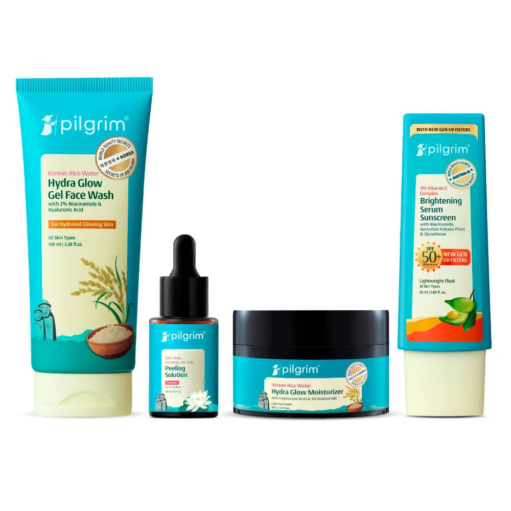 Pilgrim Korean Hydra Glow Facewash, Serum, Moisturizer & Vitamin C Suncreen CSMS Range All Skin Type