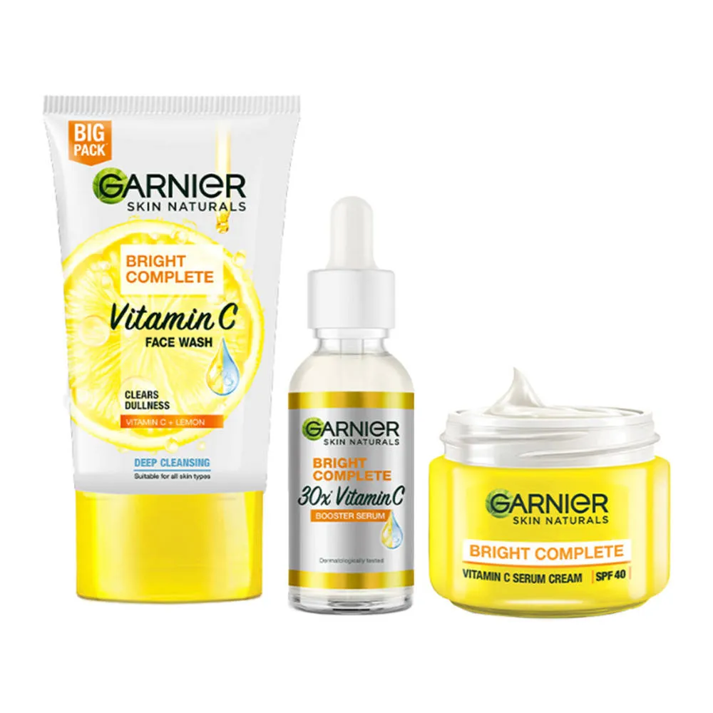 Garnier Vitamin C Regime Bright Complete Facewash With Vitamin C Serum, Serum Cream SPF 40