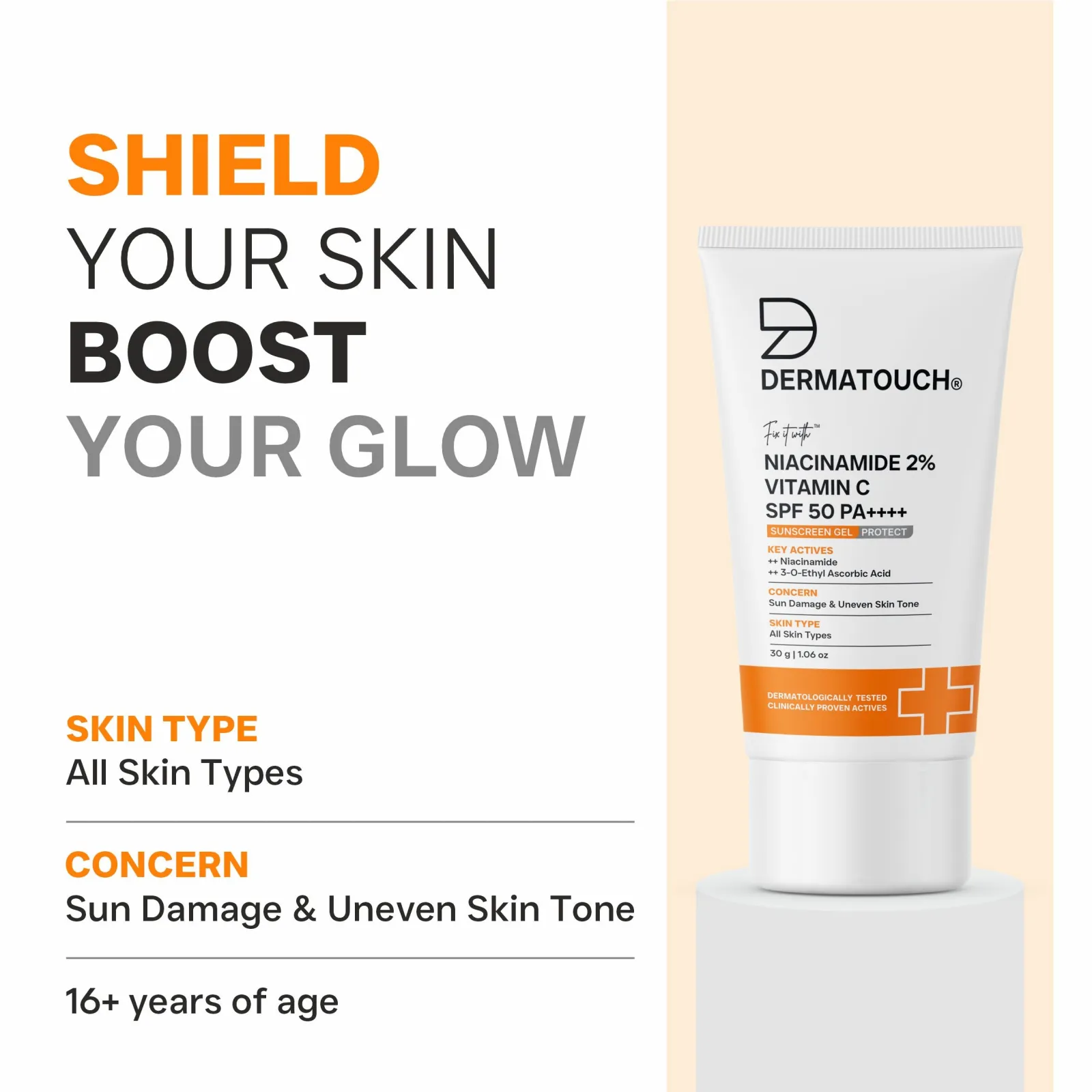 Dermatouch Niacinamide 2% Vitamin C SPF 50 PA++++ Sunscreen Gel for Sun Damage & Uneven Skin Tone