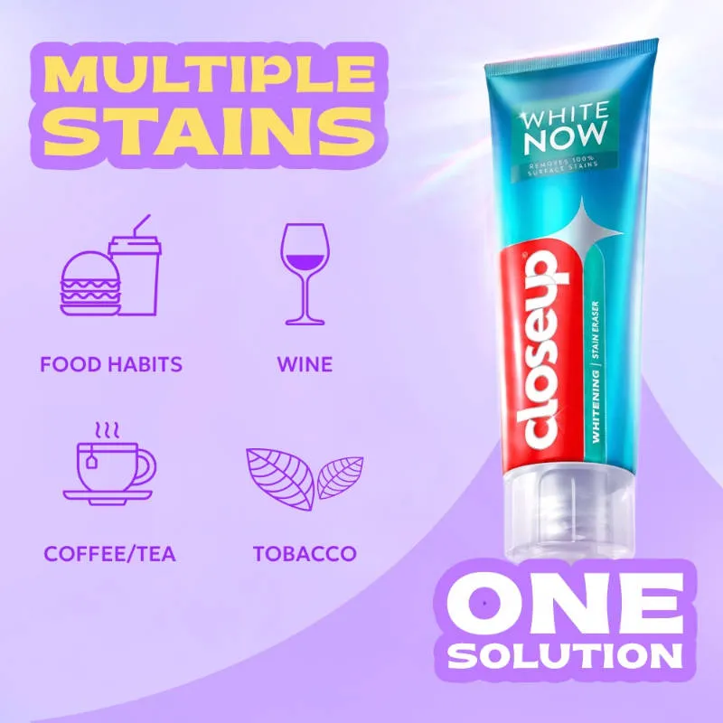 Close Up Closeup White Now Stain Eraser Toothpaste