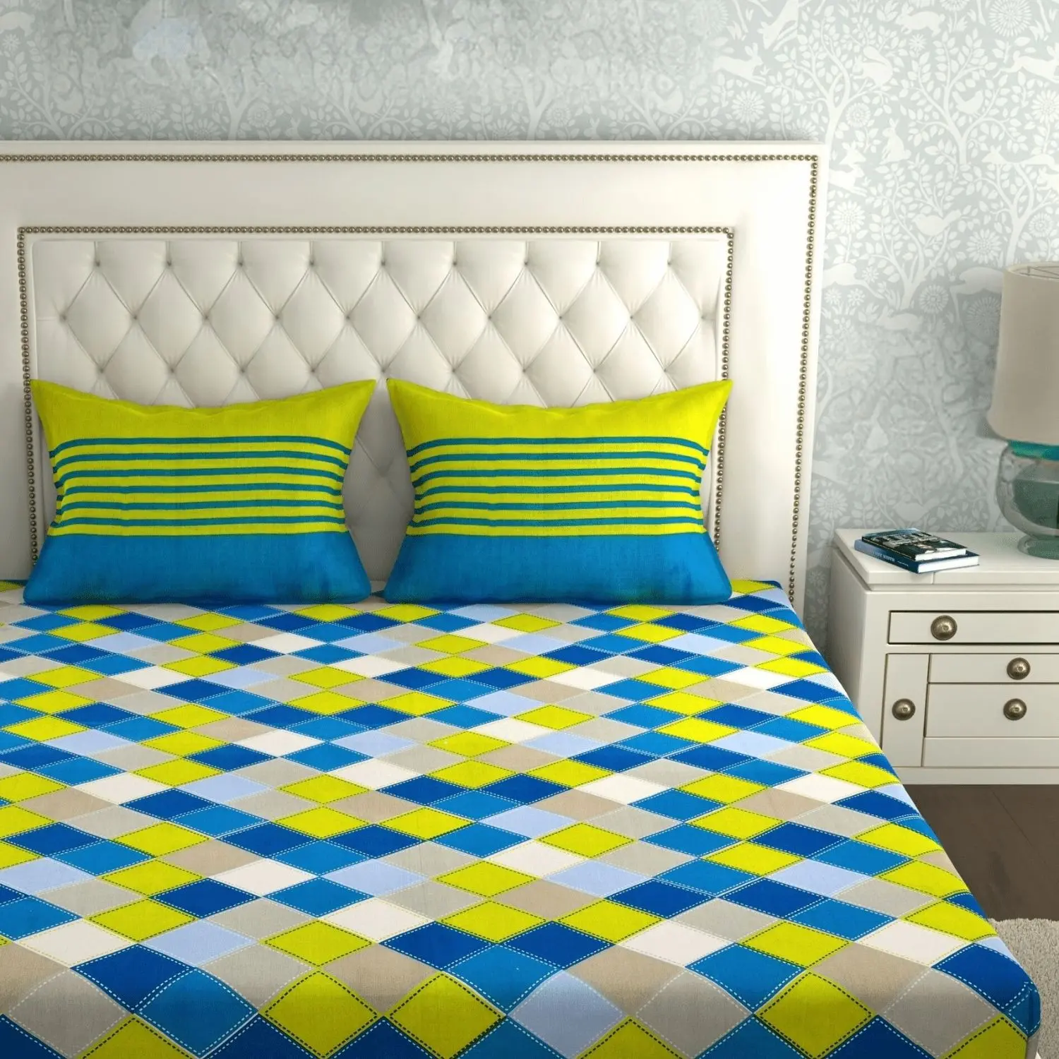 Pure Cotton Jaipuri Bedsheet (Check, Printed)