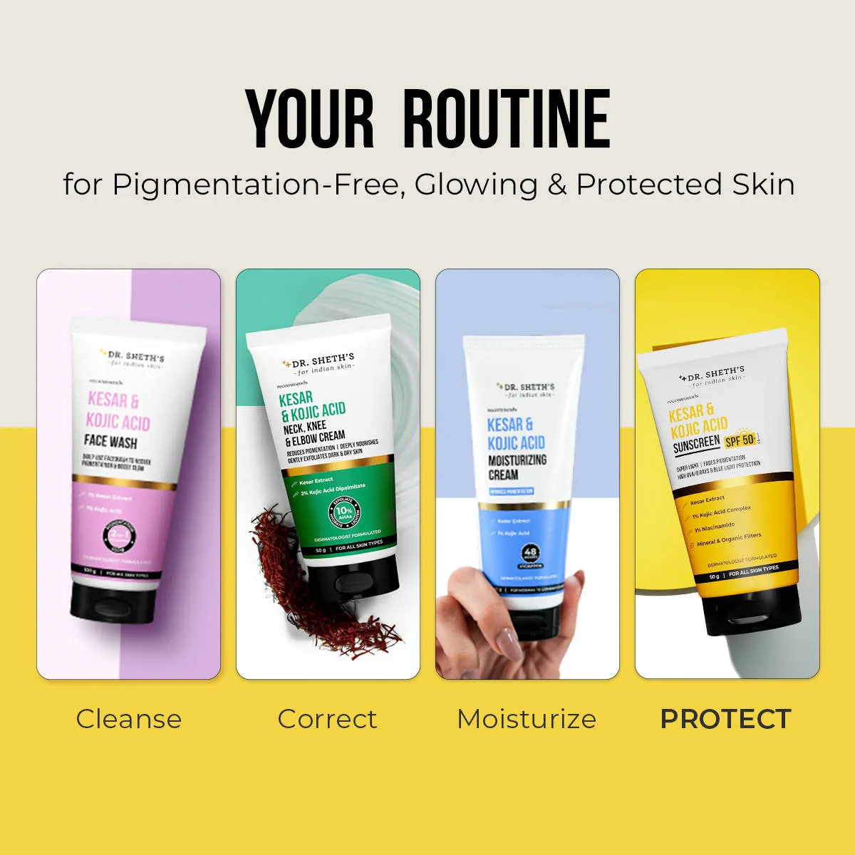 Dr. Sheth's Kesar & Kojic Sunscreen SPF 50+ PA++++ In-Vivo Tested for Pigmentation-Free Skin(50g)