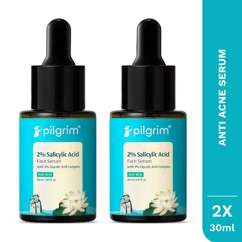 Pilgrim Salicylic & Glycolic Acid Anti-Acne Serum - Reduces Breakouts - Pack of 2