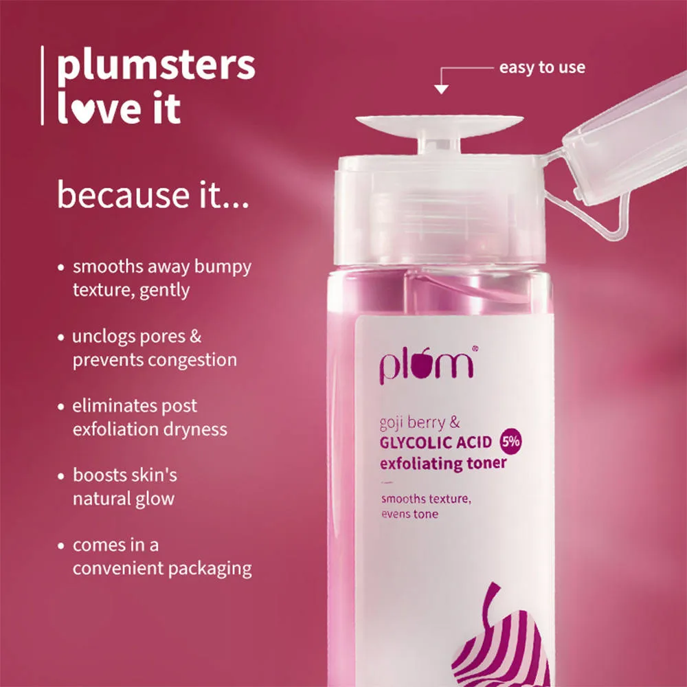 Plum 5% Glycolic Acid & Goji Berry Exfoliating Toner for textured skin