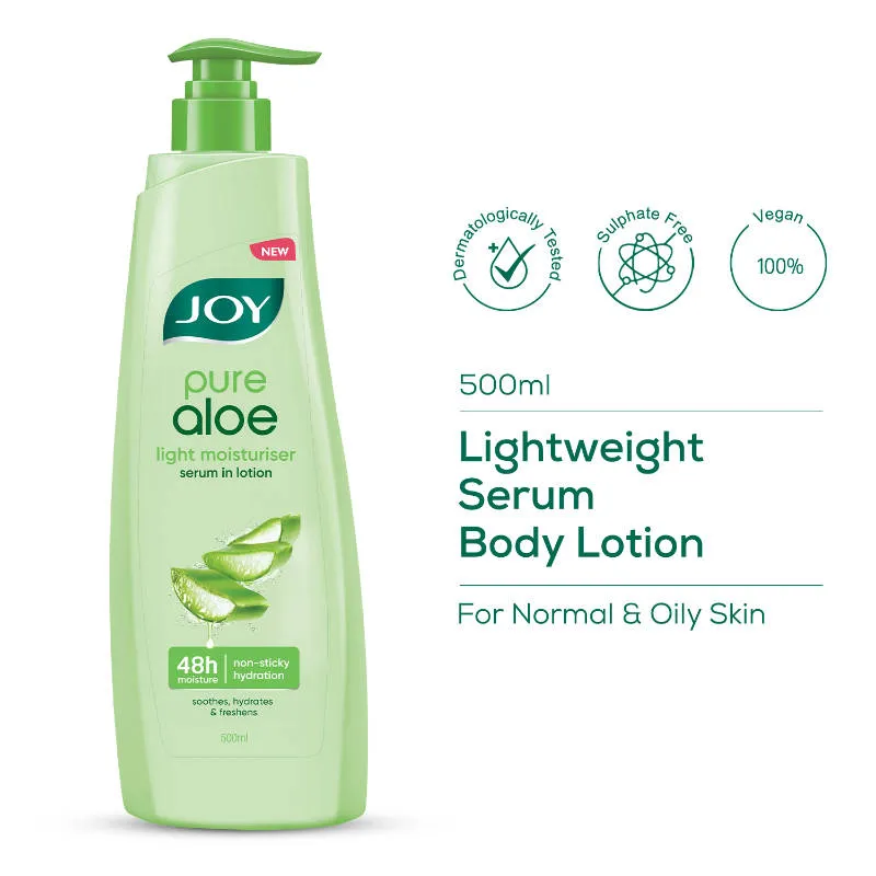 Joy Pure Aloe Vera Body Lotion, Lightweight 48hr Moisturization for Normal & Oily Winter Skin