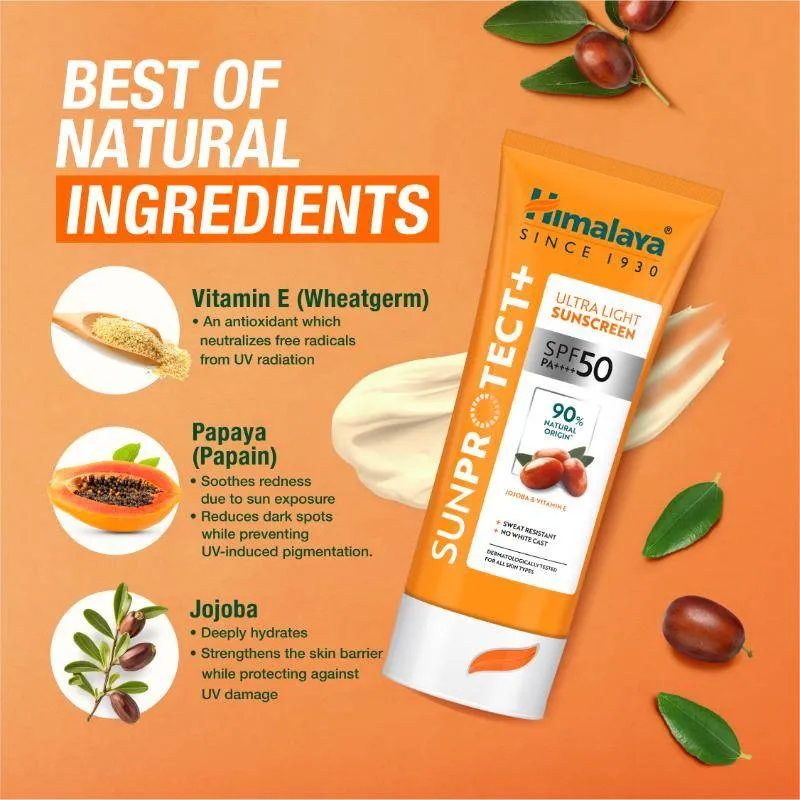 Himalaya Sun Protect+ Ultra Light Sunscreen SPF 50 PA++++ Sweat Resistant,100% No White Cast