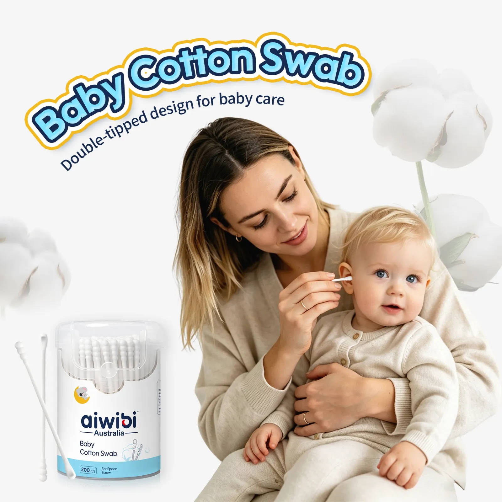 Aiwibi Cotton Swabs (Spiral + Spoon Shape) 200pcs