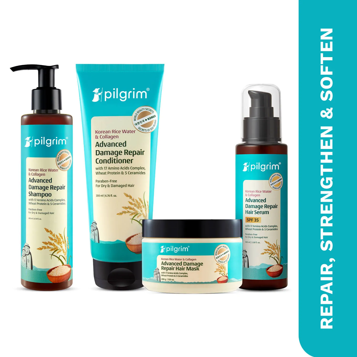 Pilgrim Complete Damage Repair Kit for Damage Repair Shampoo, Conditioner, Mask, Serum, Repairs
