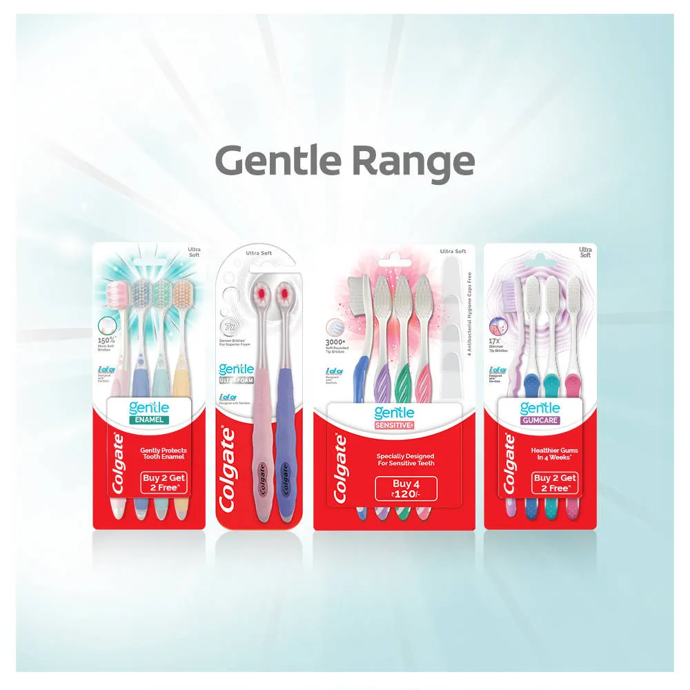 Colgate Gentle Enamel Ultra Soft Toothbrush, 4 Pcs (Buy2 Get 2), Soft Bristles for Enamel Care