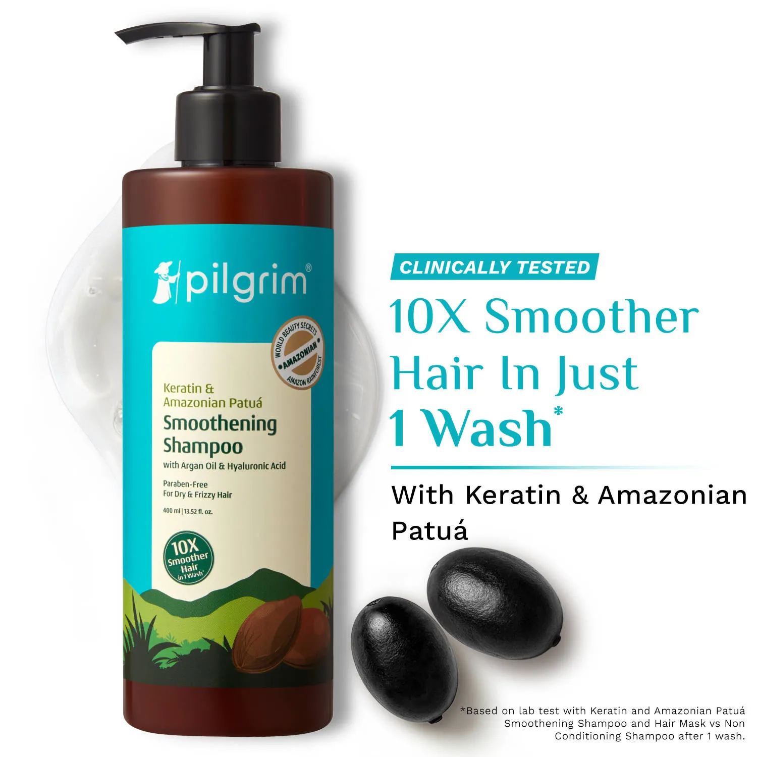 Pilgrim Keratin & Amazonian Patua 10X Smoothening Soften Shampoo For Dry & Frizzy Hair Paraben Free