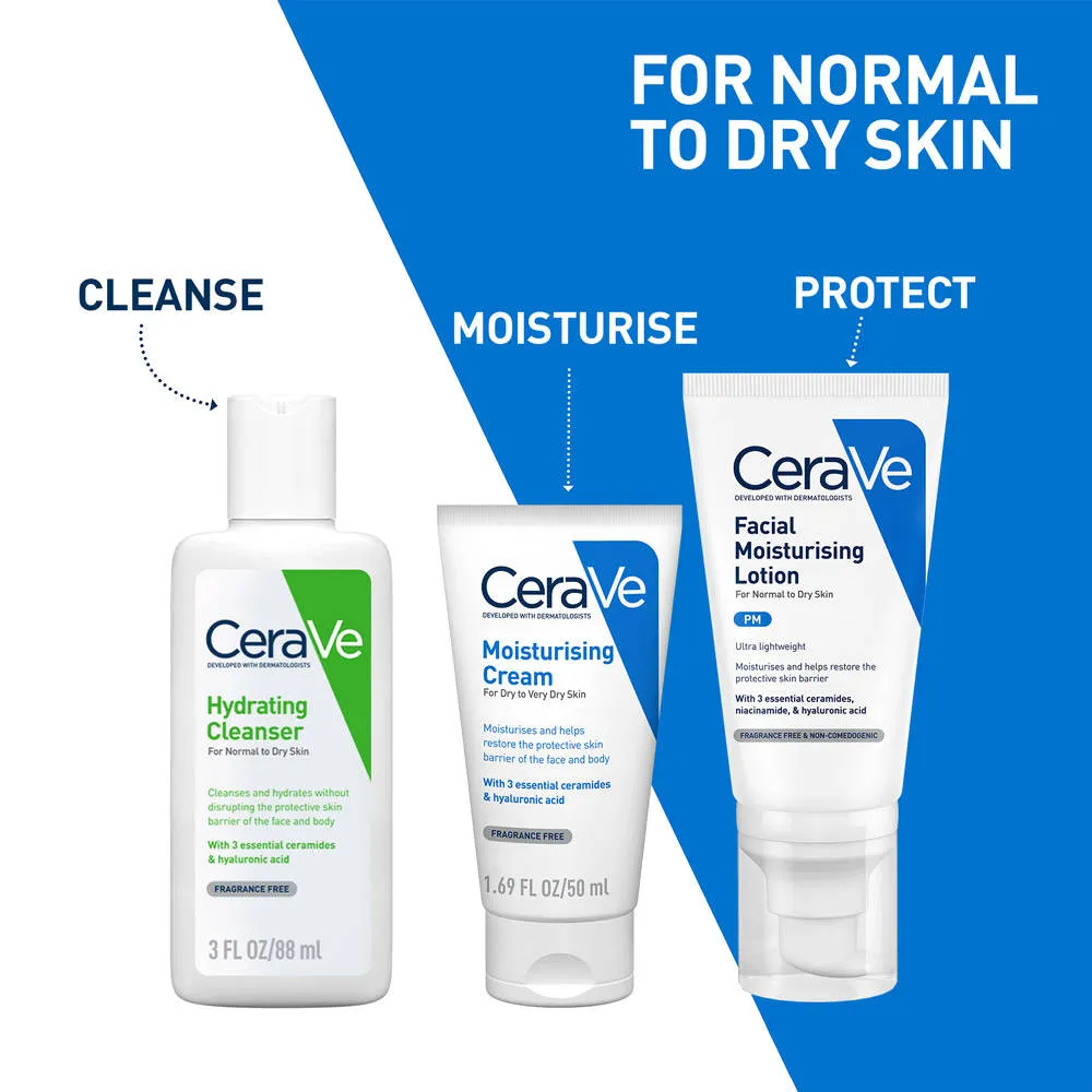 Cerave PM Skincare Combo of Facewash, Moisturizer, PM cream- Night Routine for Normal to Dry Skin