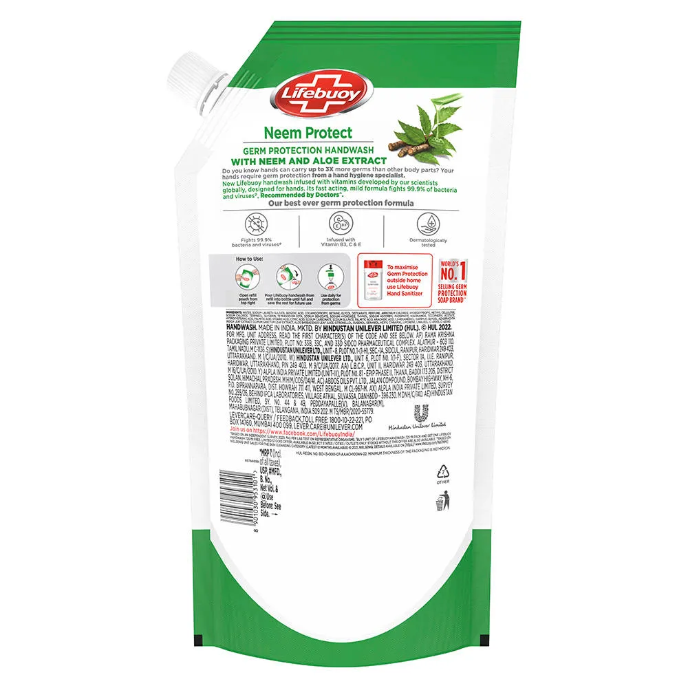 Lifebuoy Germ Protection Handwash With Vitamins 99.9% Fights Bacteria - Neem Protect