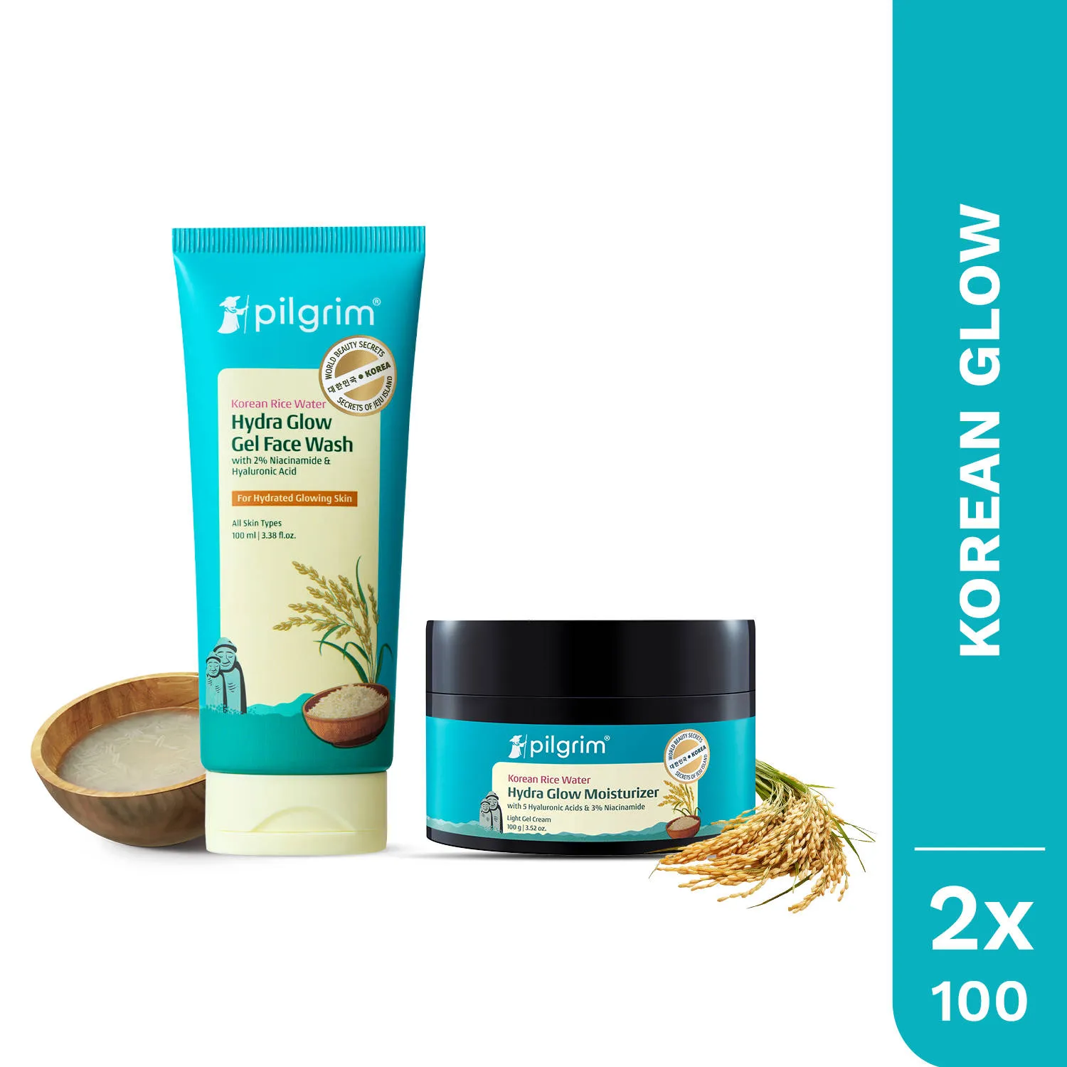 Pilgrim Hydra Glow Duo Hydra Glow Facewash & Moisturizer for Korean Glass Skin Glow, Deeply Hydrates