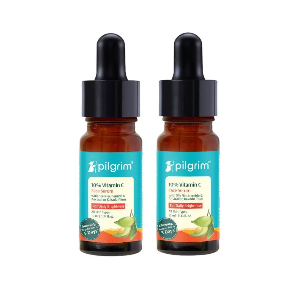 Pilgrim 10% Vitamin C Face Serum Triple Glow+++ with 5%Niacinamide Brightens All Skin Type Pack of 2