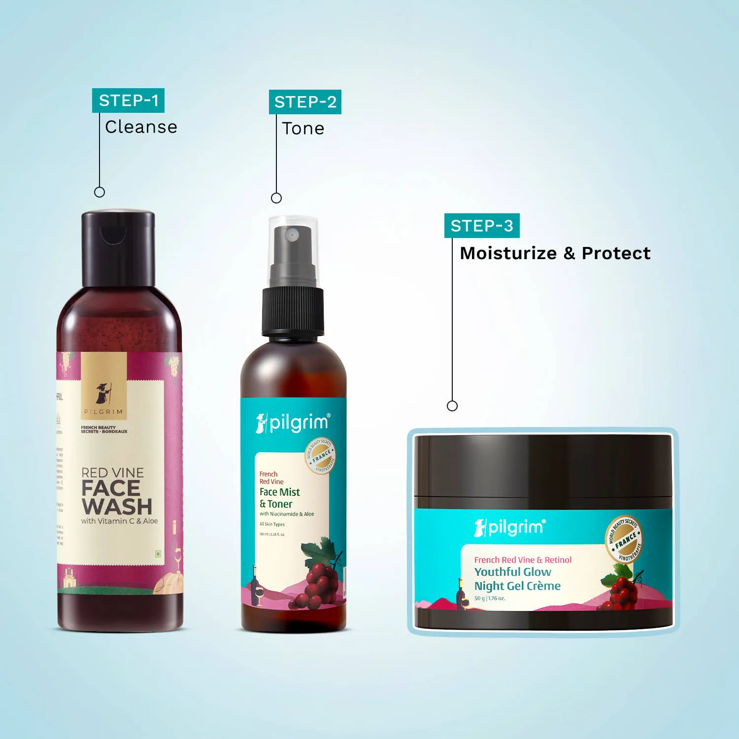 Pilgrim French Red Vine & Retinol Youthful Glow Anti-Ageing Night Gel Creme Refine Skin Texture