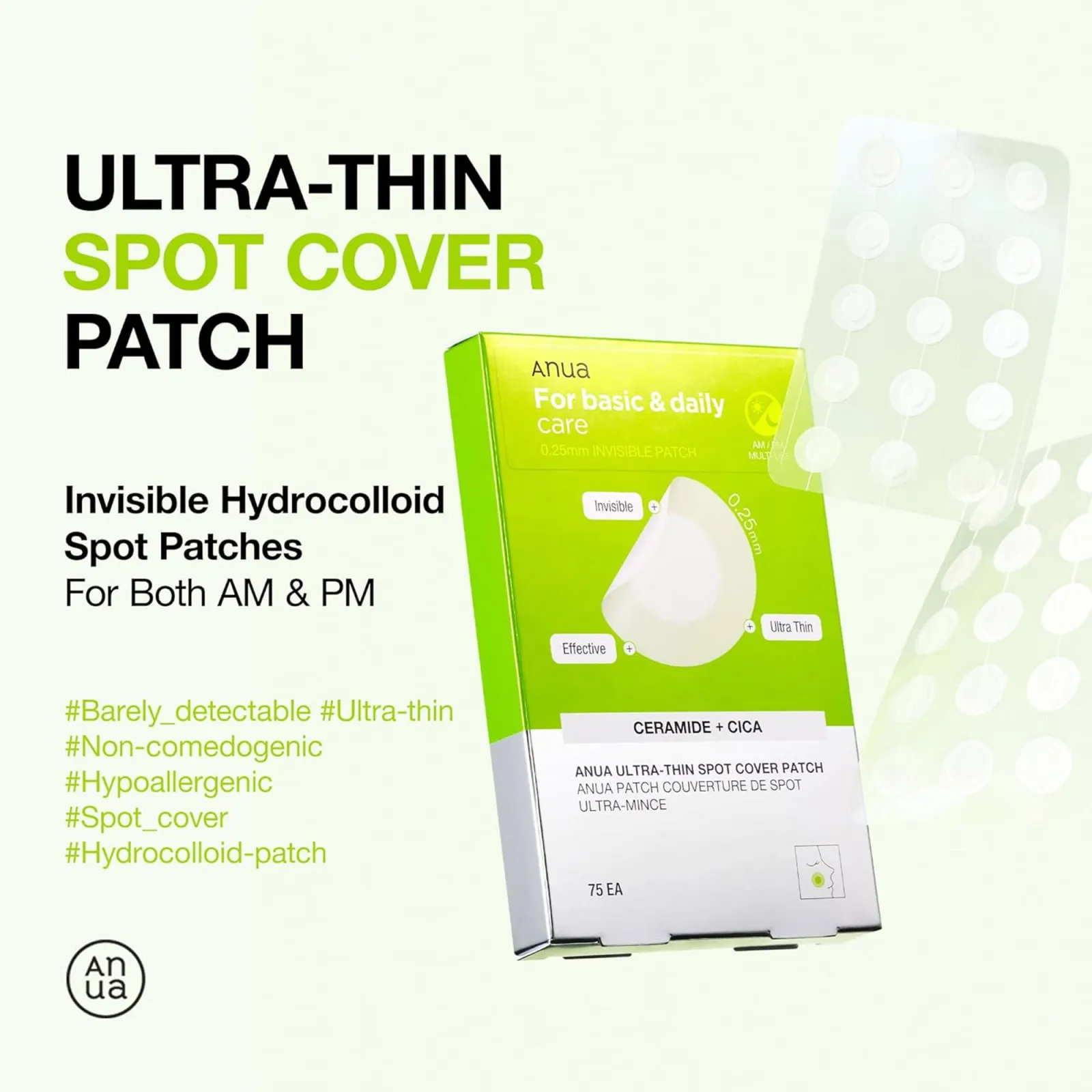 Anua Ultra-Thin Spot Cover Patch Invisible Hydrocolloid Acne Patches, Soothes & Reduces Breakouts