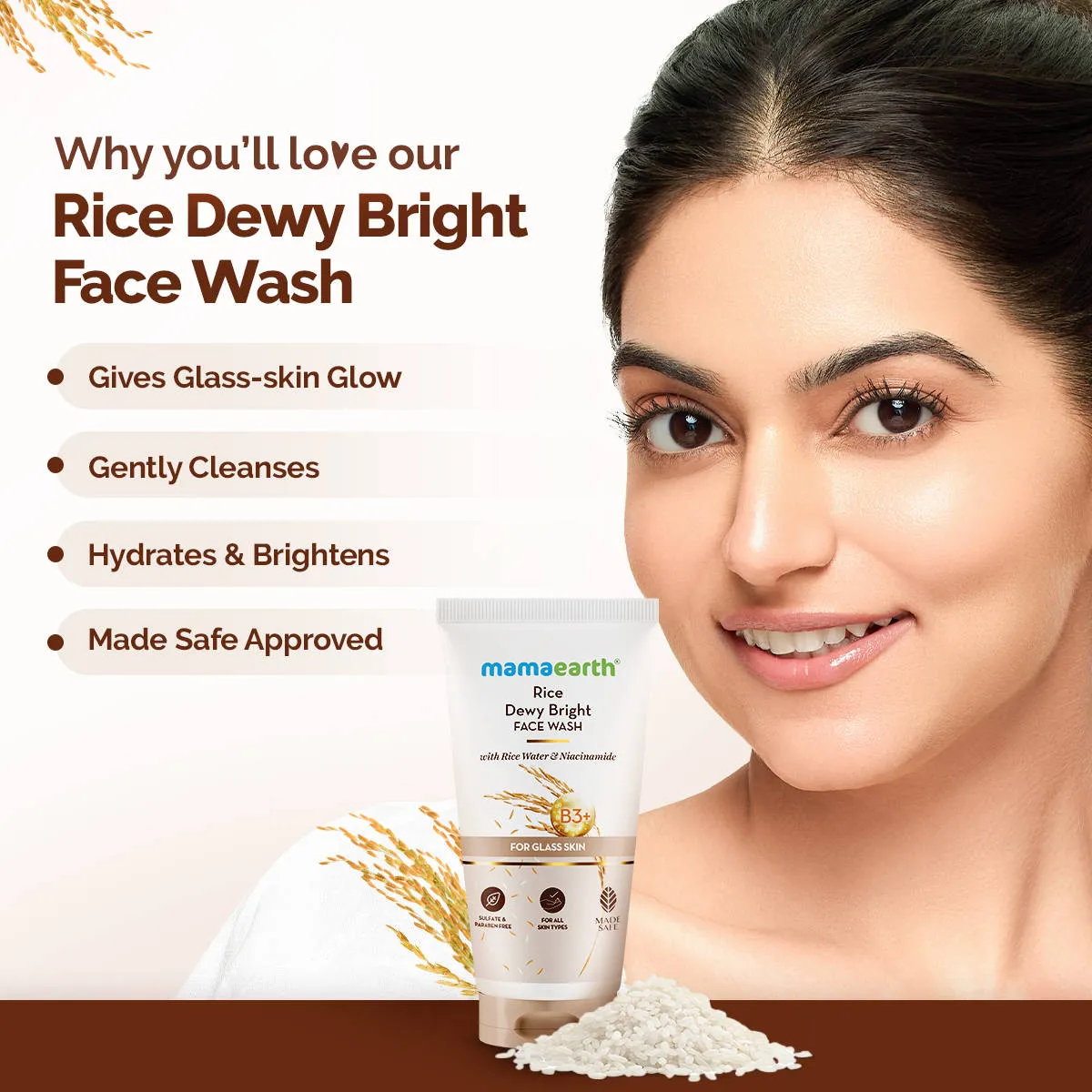 Mamaearth Rice Face Wash With Rice Water & Niacinamide for Glass Skin
