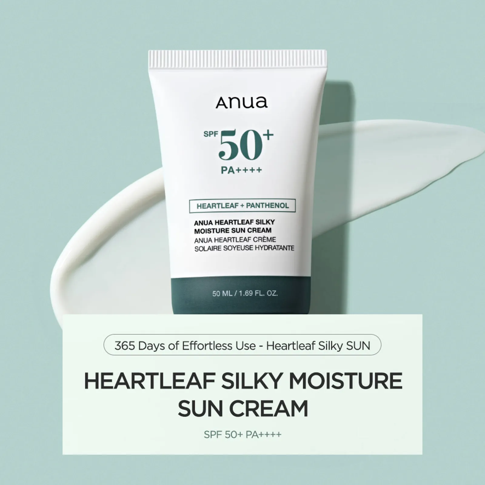 Anua Heartleaf Silky Moisture Sun Cream SPF 50+ PA++++ Hydrating Sunscreen, No White Cast