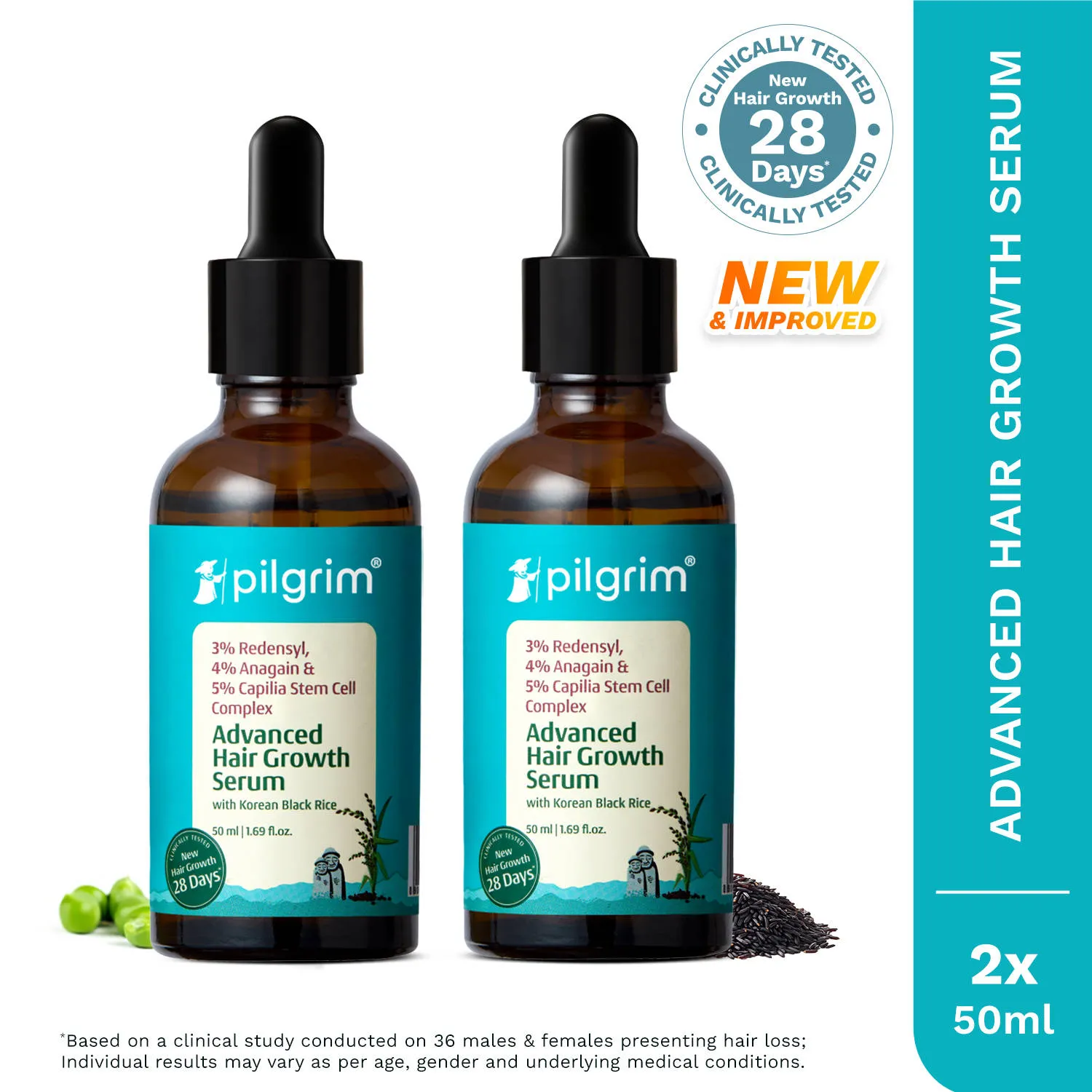 Pilgrim 3% Redensyl 4% Anagain Rosemary & Korean Black Rice Advance Hair Growth Serum Pack of 2
