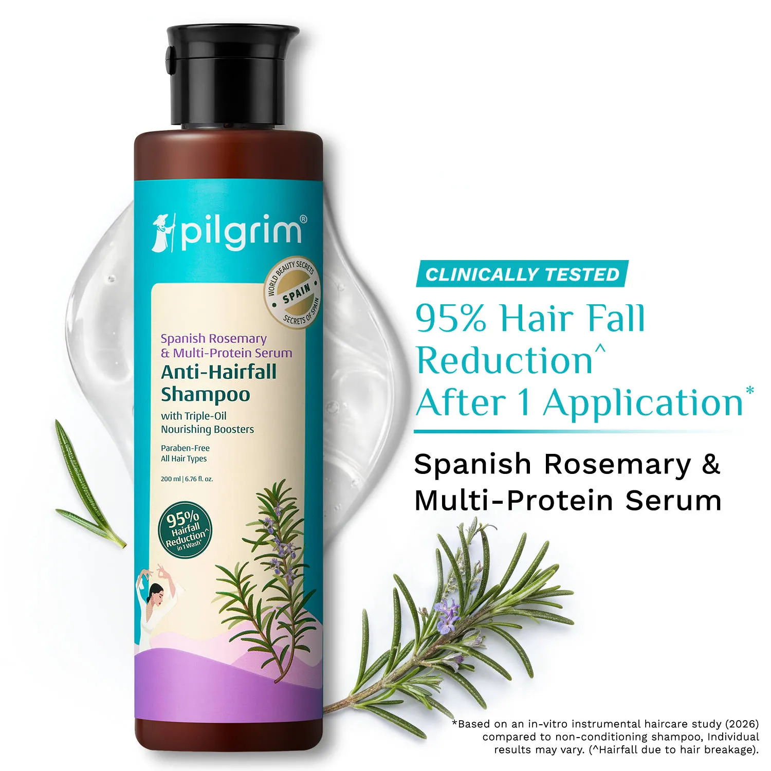 Pilgrim Spanish Rosemary & Biotin Anti Hairfall Control Shampoo Reduce Hairfall Upto 95% Strong Hair