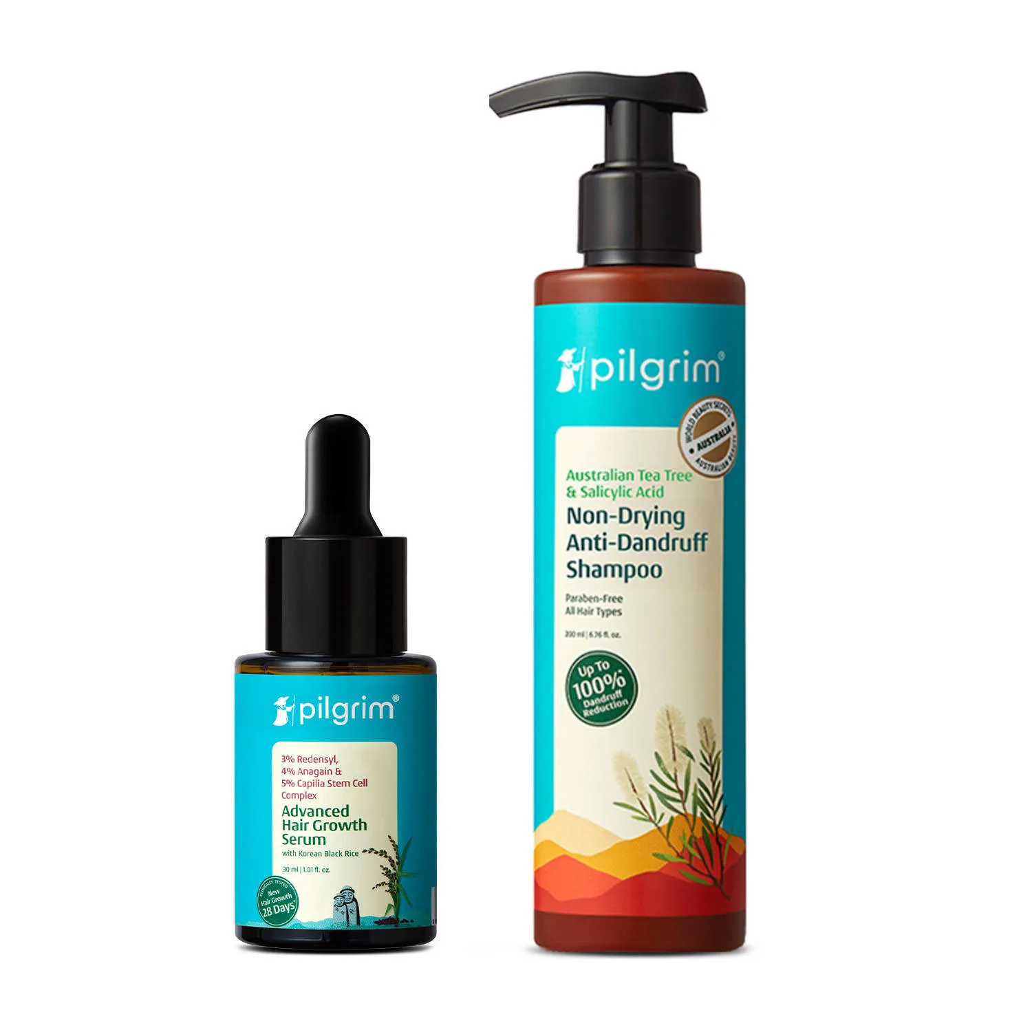 Pilgrim Stronger & Thicker Hair Combo- Advance Hair Growth Serum & Non-Drying Anti Dandruff Shampoo