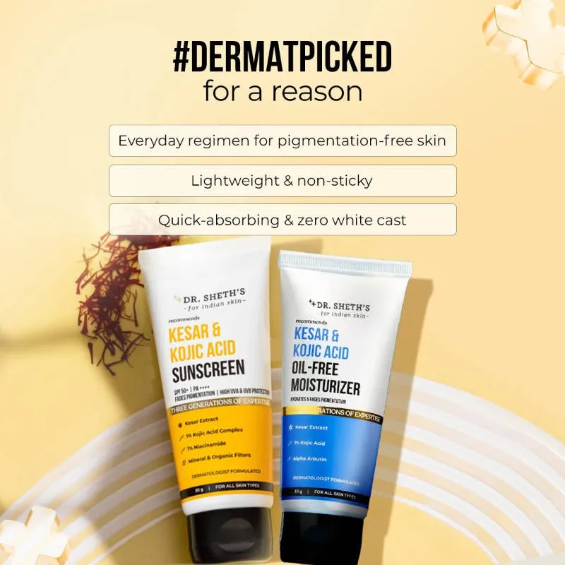 Dr. Sheth's Pigmentation-Free Duo - Kesar & Kojic Sunscreen SPF 50+ & Oil-Free Moisturizer