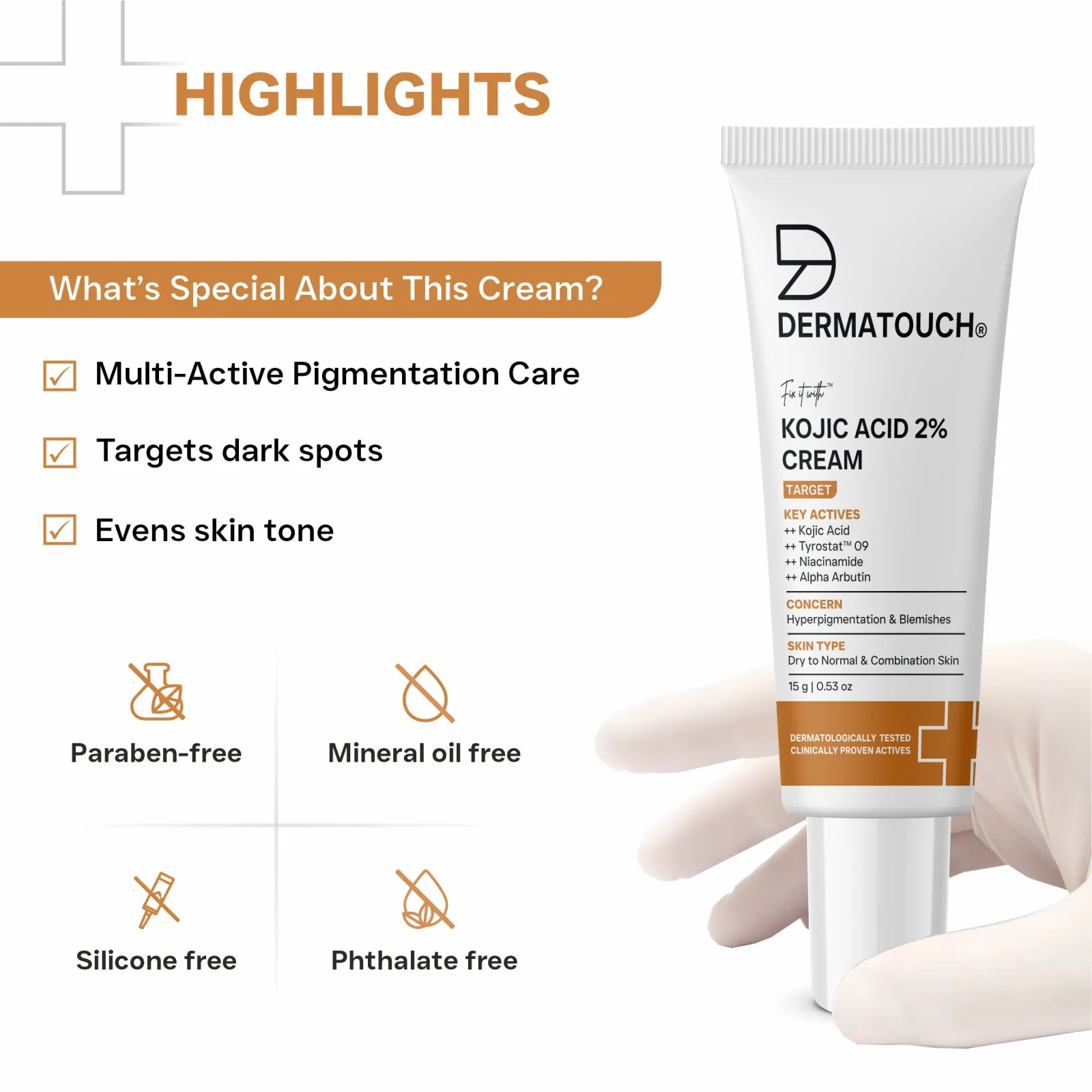 Dermatouch Kojic Acid 2% Cream for Hyperpigmentation & Blemishes