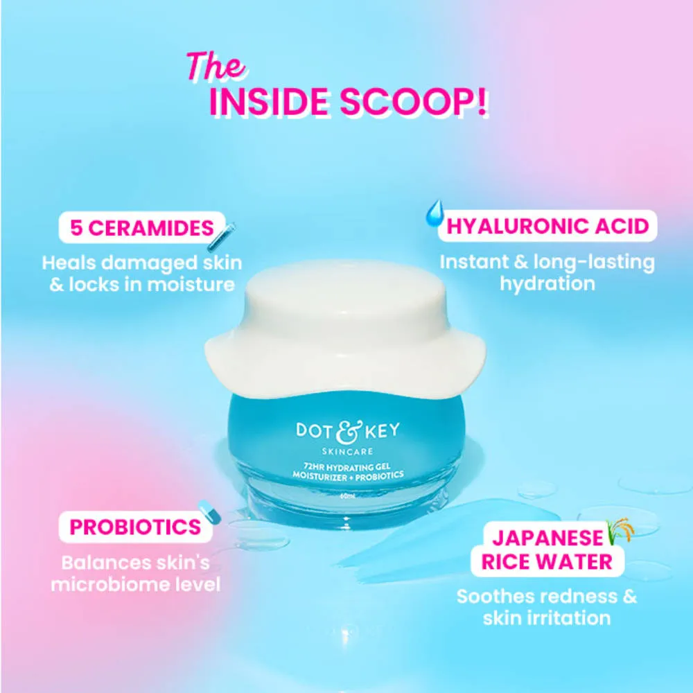Dot & Key AM PM Routine With Hyaluronic Acid- 72HR Hydrating Probiotics Gel & Retinol Night Cream