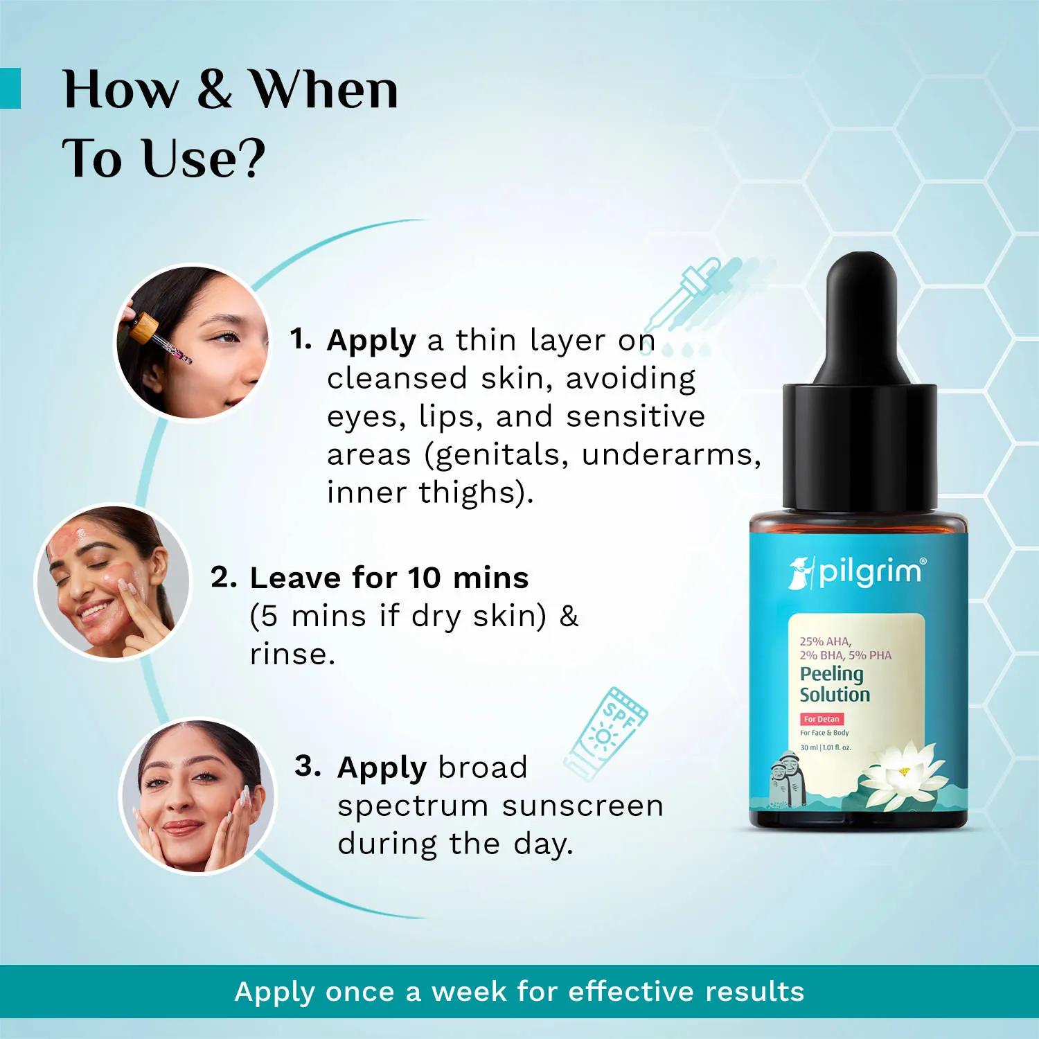 Pilgrim 25% AHA 2% BHA 5% PHA Face Peeling Solution Detan & Exfoliate Dead Skin For Men & Women